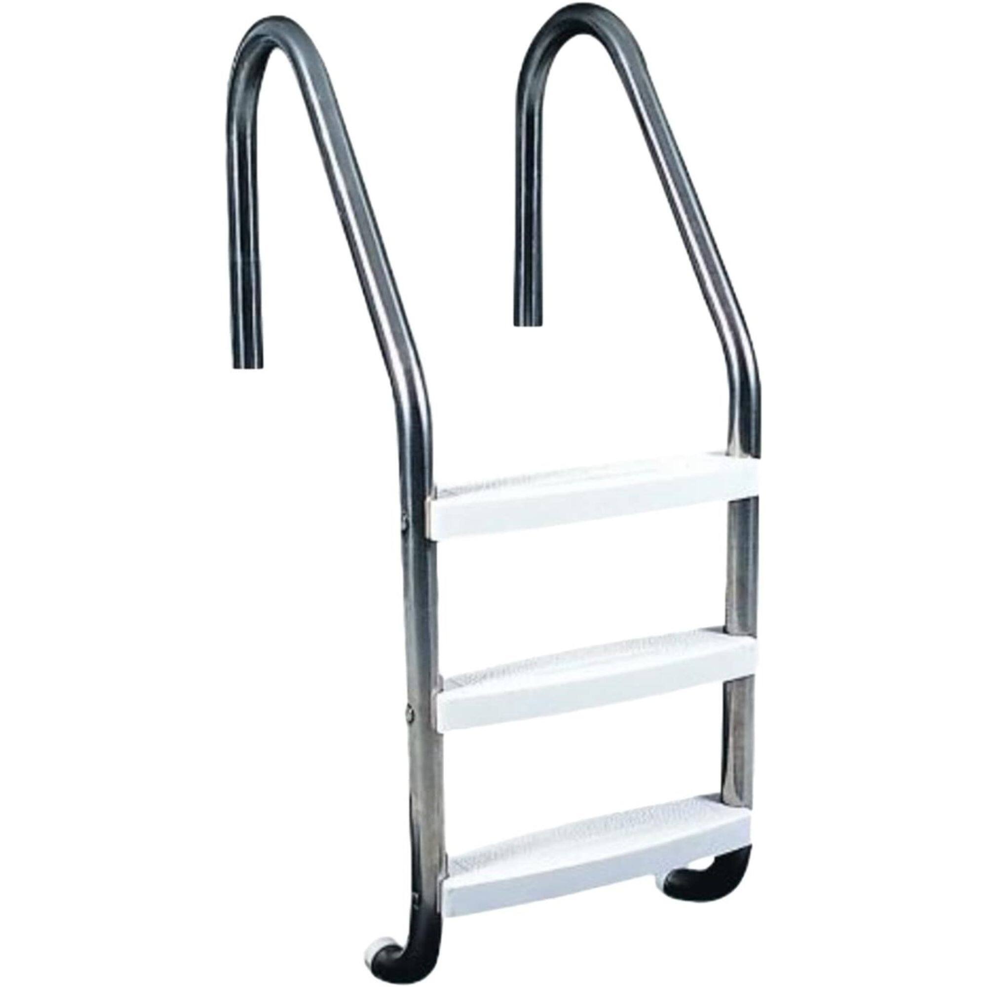 4ft. Silver & White Three Step In-Ground Swimming Pool Ladder