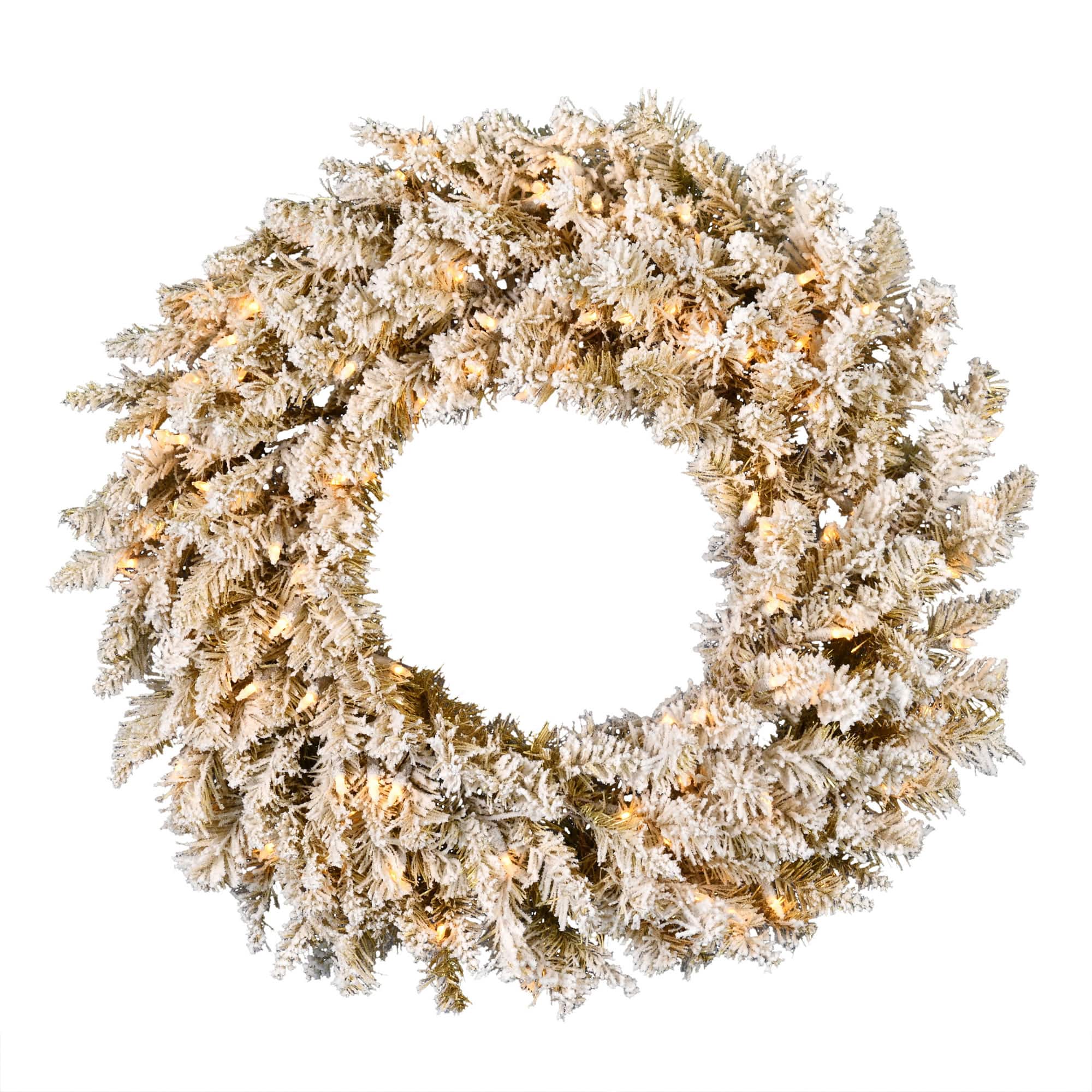 24" Warm White Dura-Lit® LED Frosted Gold Wreath
