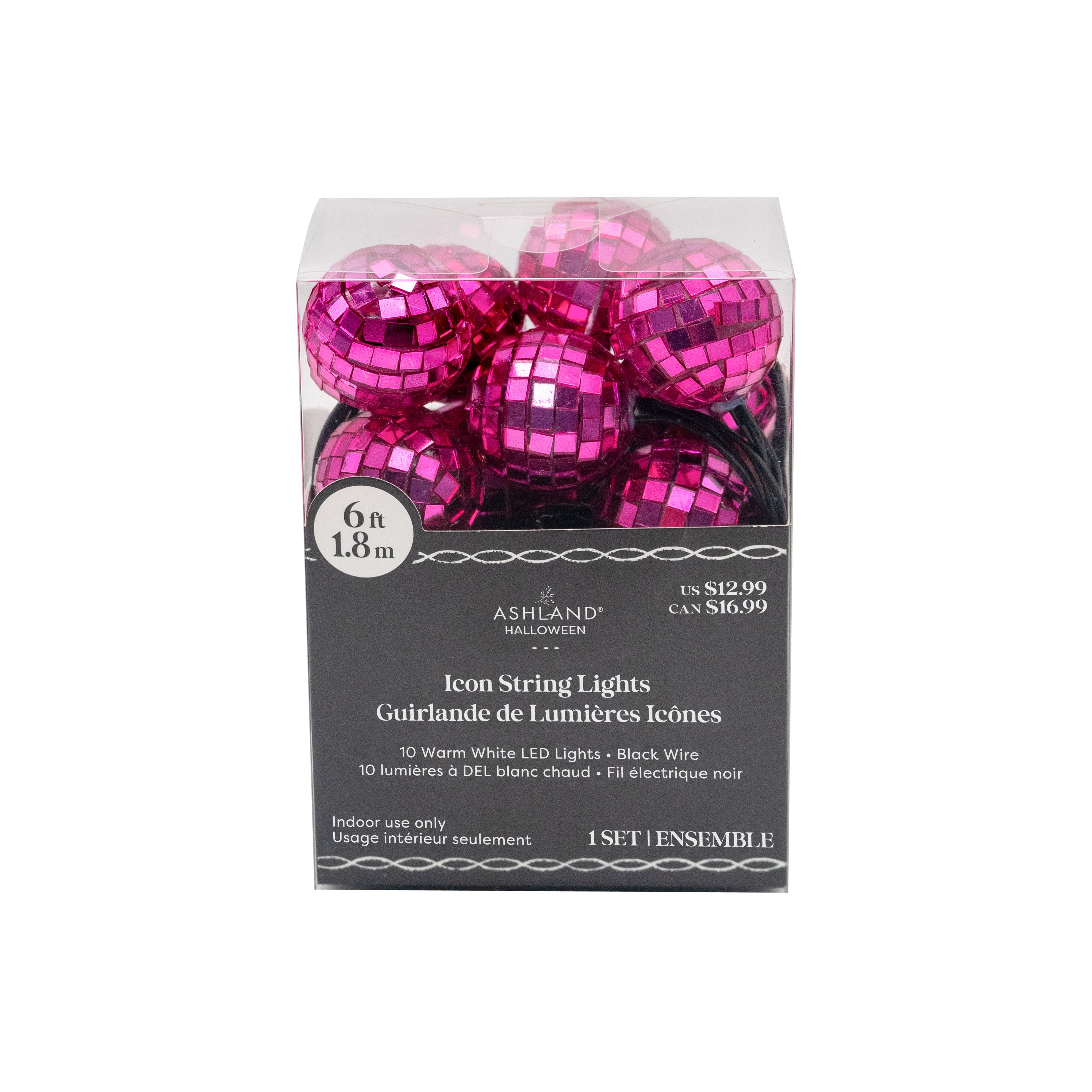 10ct. Warm White LED Pink Disco Ball Icon String Lights by Ashland&#xAE;