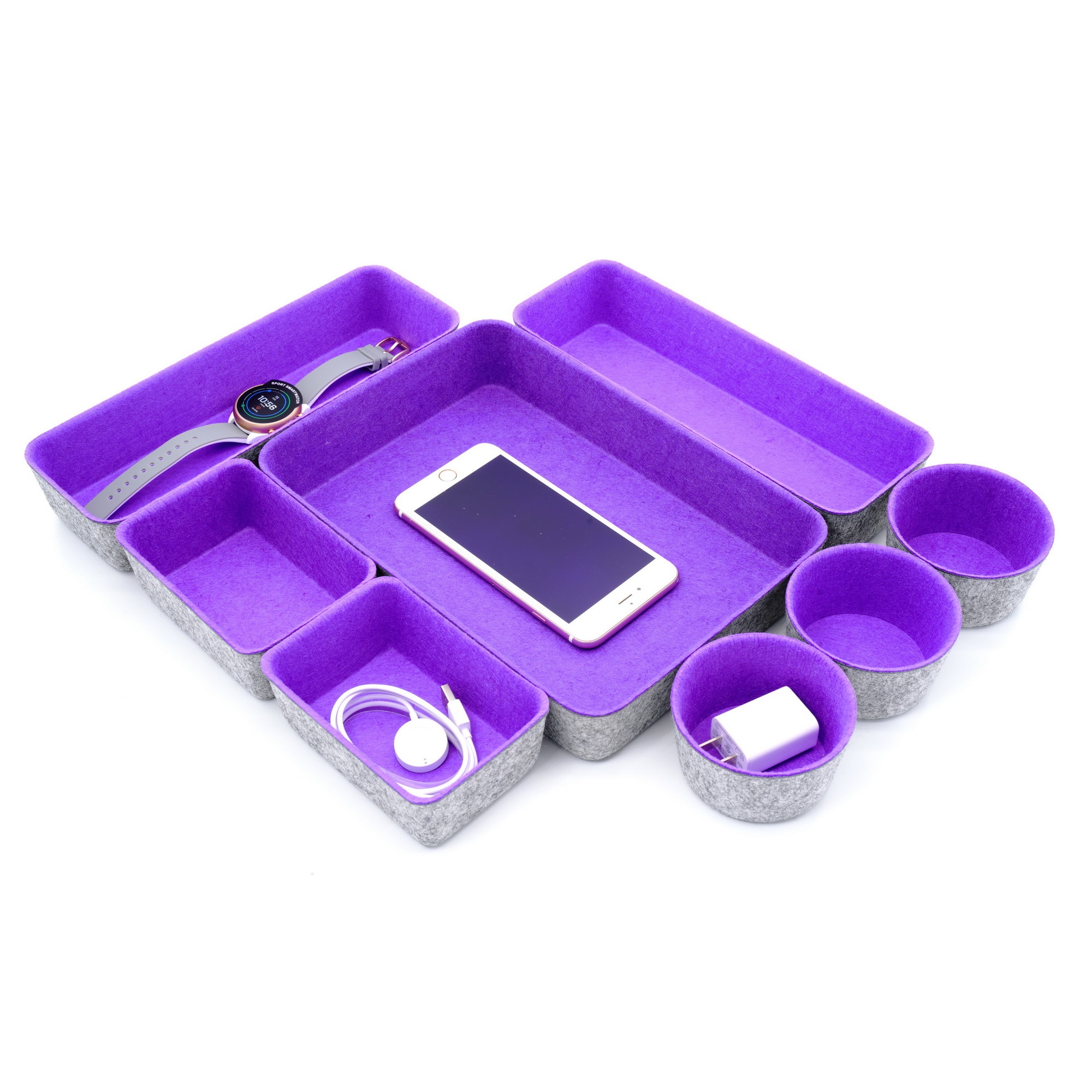 Welaxy 8 Piece Felt Round Cups & Trays Drawer Organizer Set