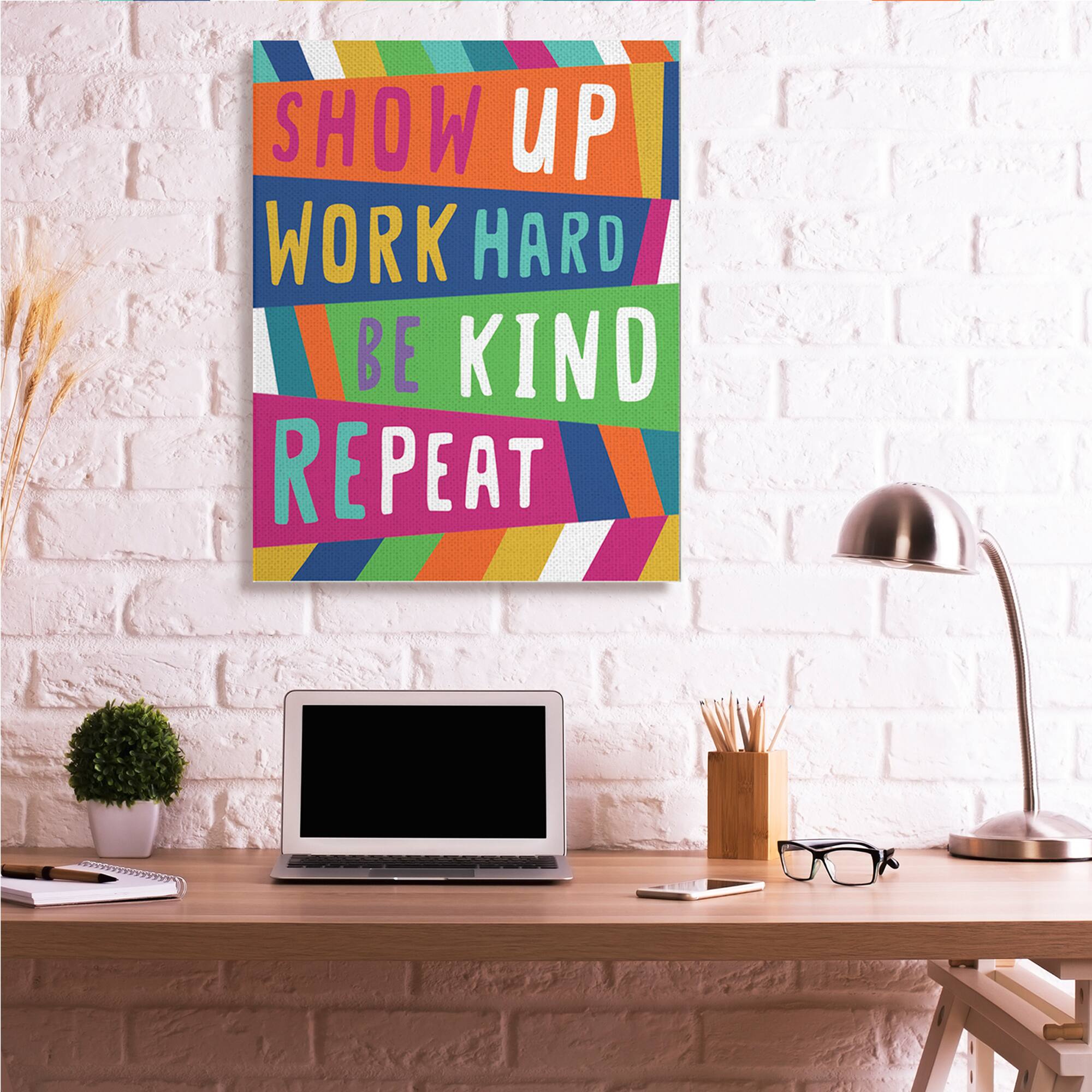 Stupell Industries Show Up Work Hard Phrase Pop Stripe Pattern Canvas Wall Art