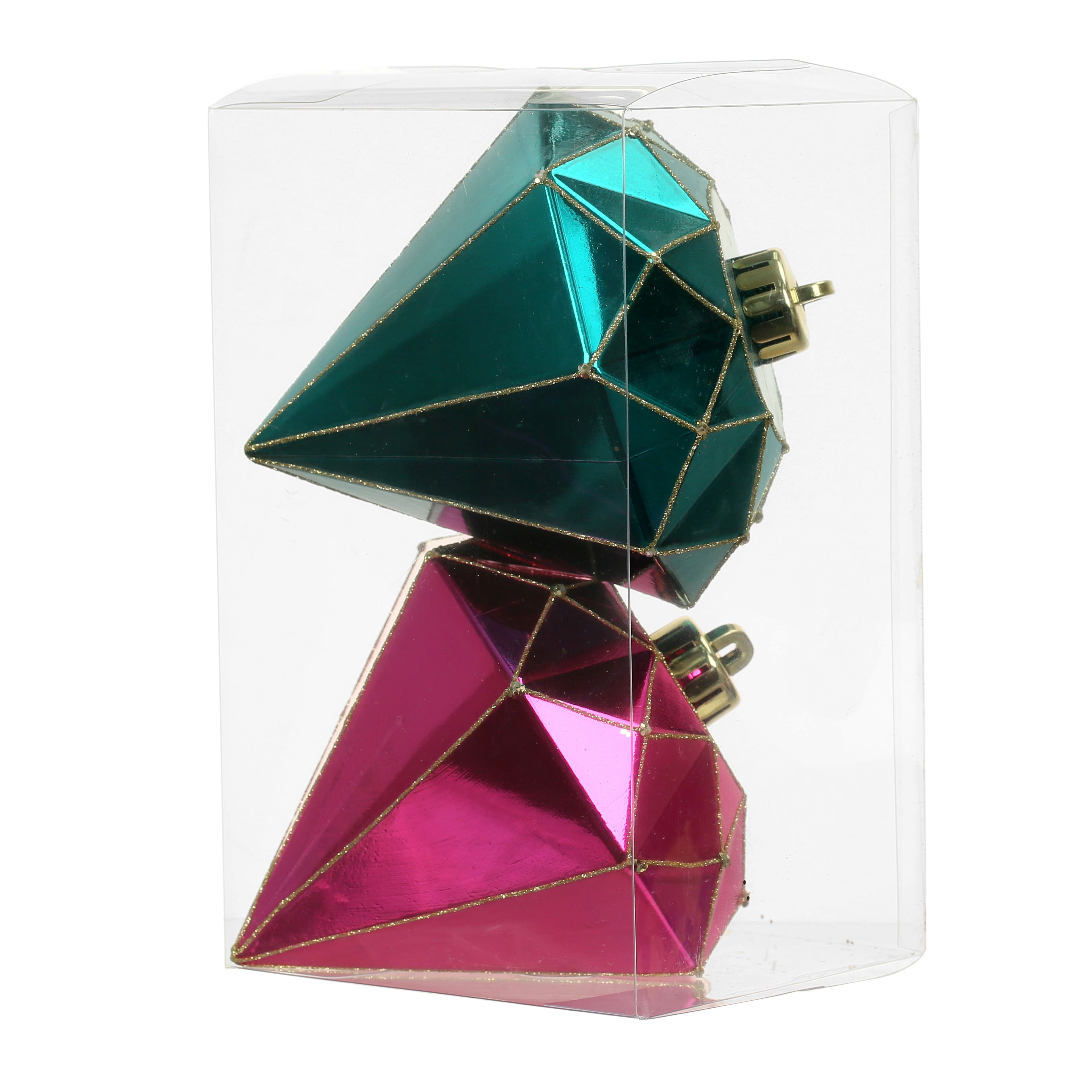 2 Pack 5.4&#x22; Pink &#x26; Teal Shatterproof Diamond Ornaments by Ashland&#xAE;