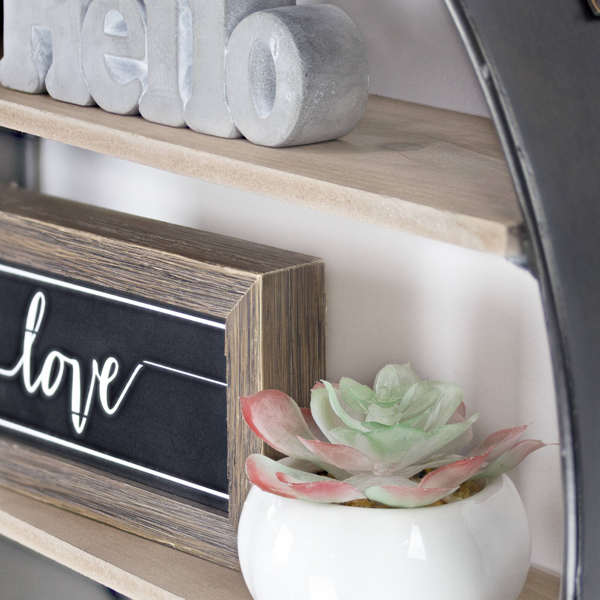 33" Metal & Wood Round Hanging Wall Shelf With Strap