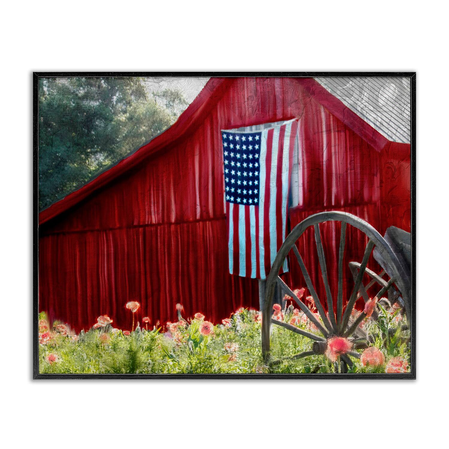 Stupell Industries Red Barn with American Flag Framed Giclee Art