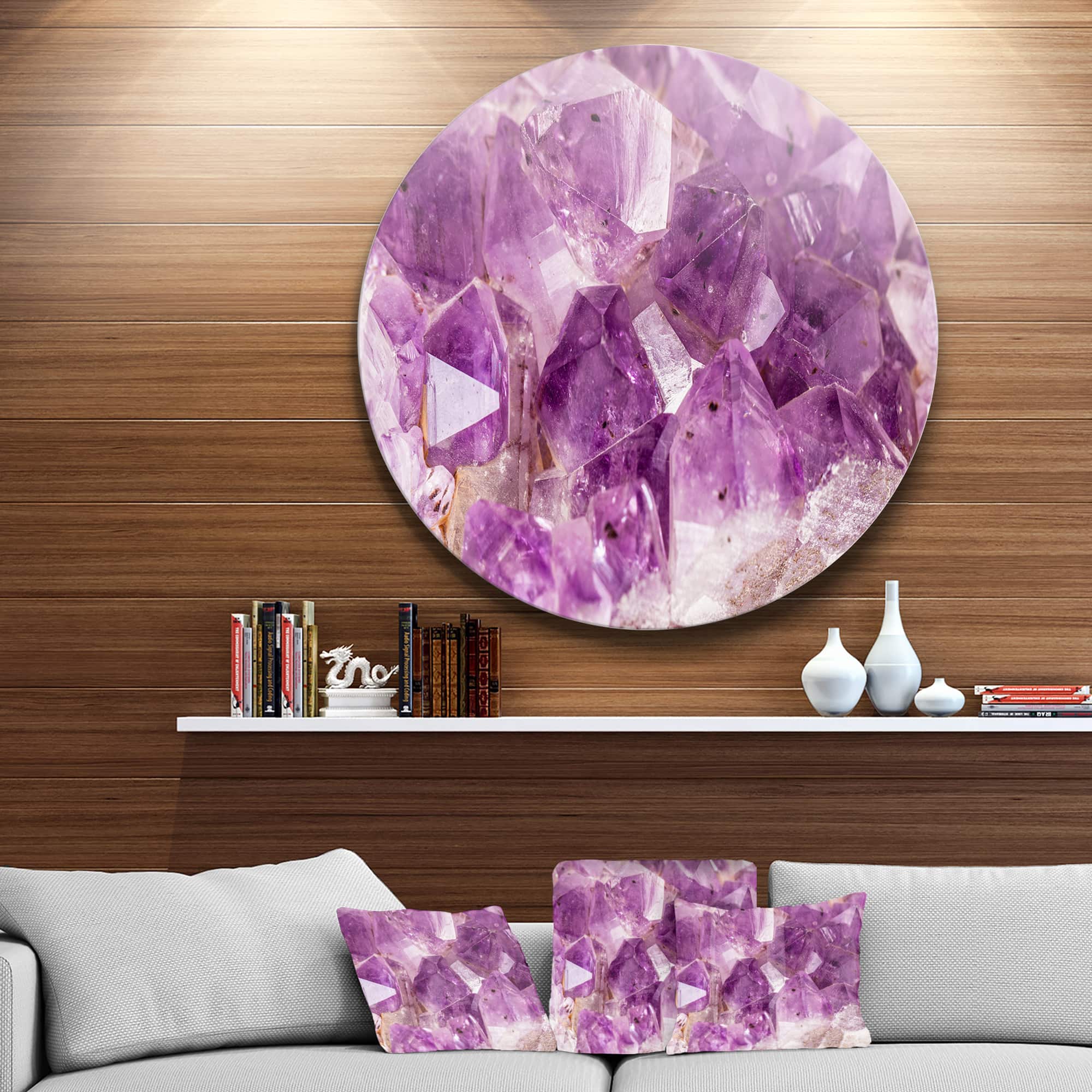 Designart - Purple Amethyst Macro' Disc Abstract Metal Circle Wall Art Print