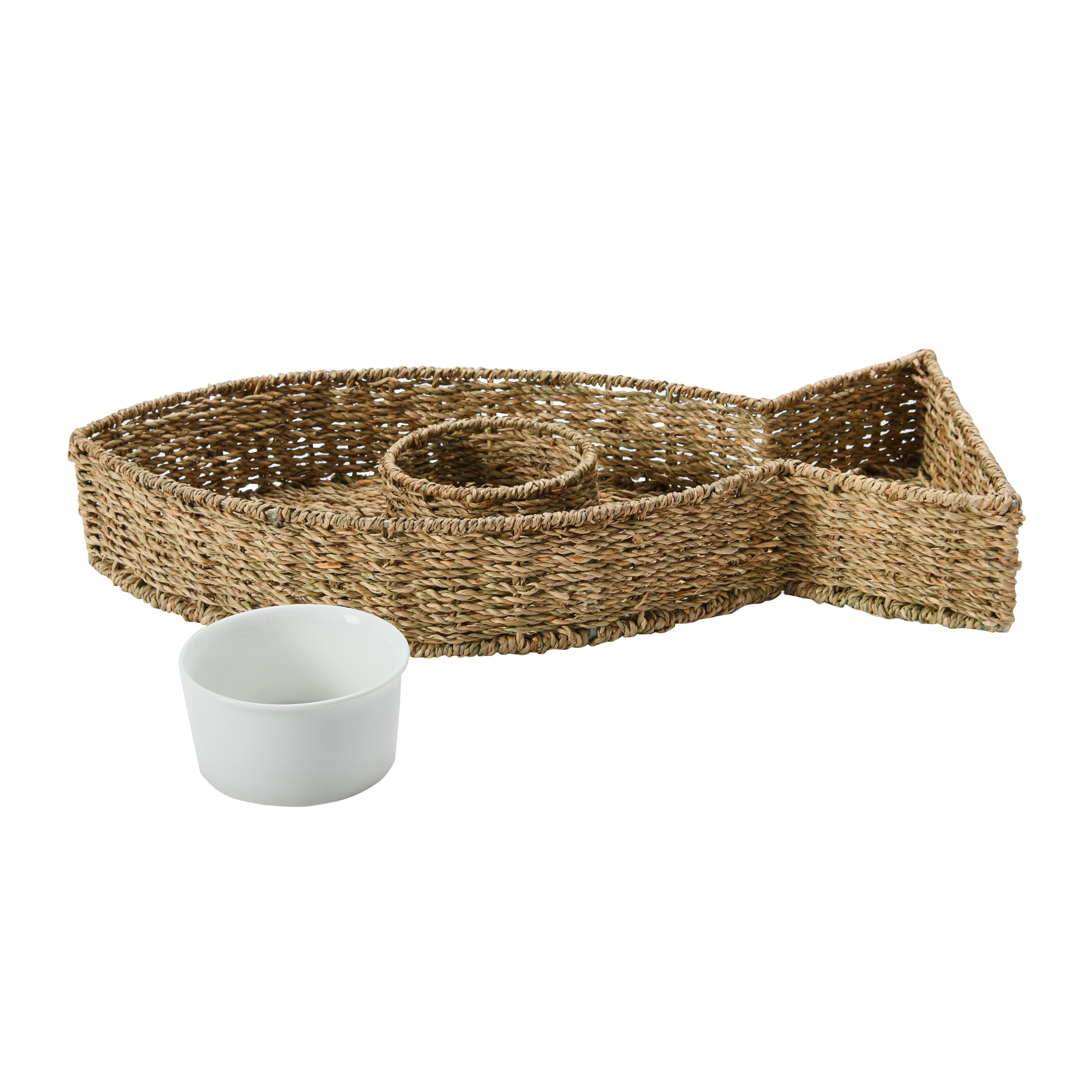 Hello Honey® Hand-Woven Seagrass Fish Shaped Chip & Dip with Ceramic Bowl Set