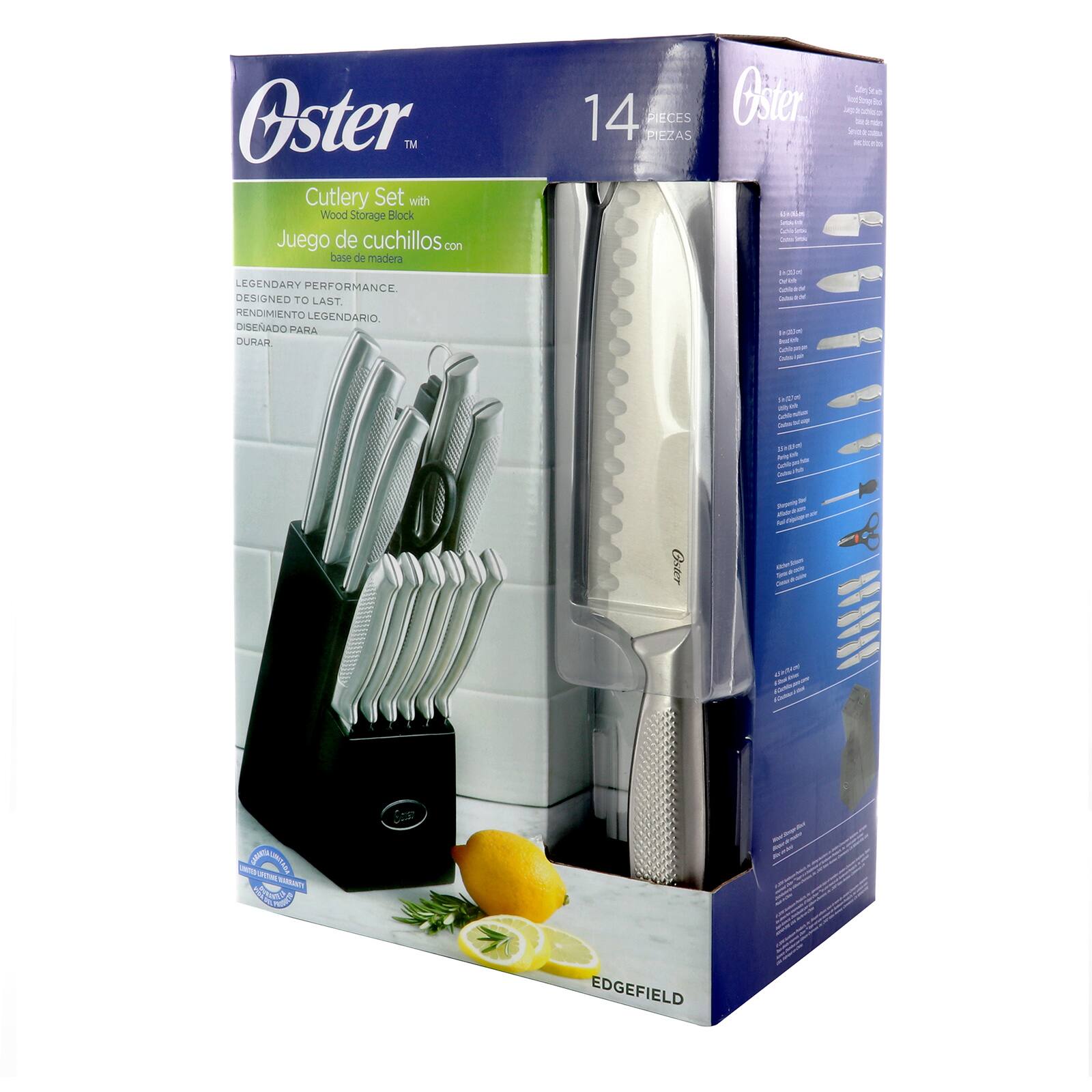 Oster Edgefield Stainless Steel Cutlery Set, 14-Piece, Black