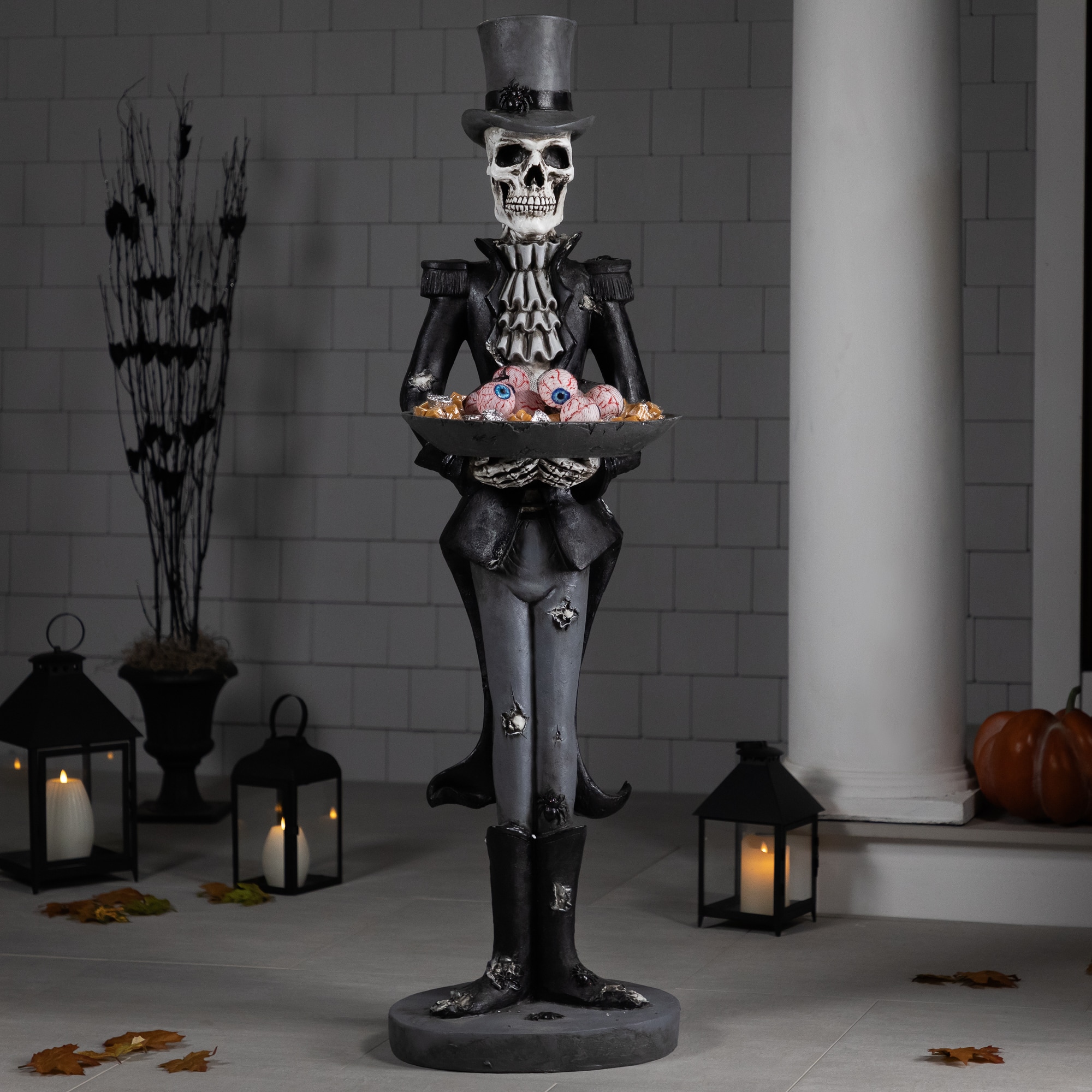Skeleton Butler Holding Tray Halloween Figure - 4.5&#x27;
