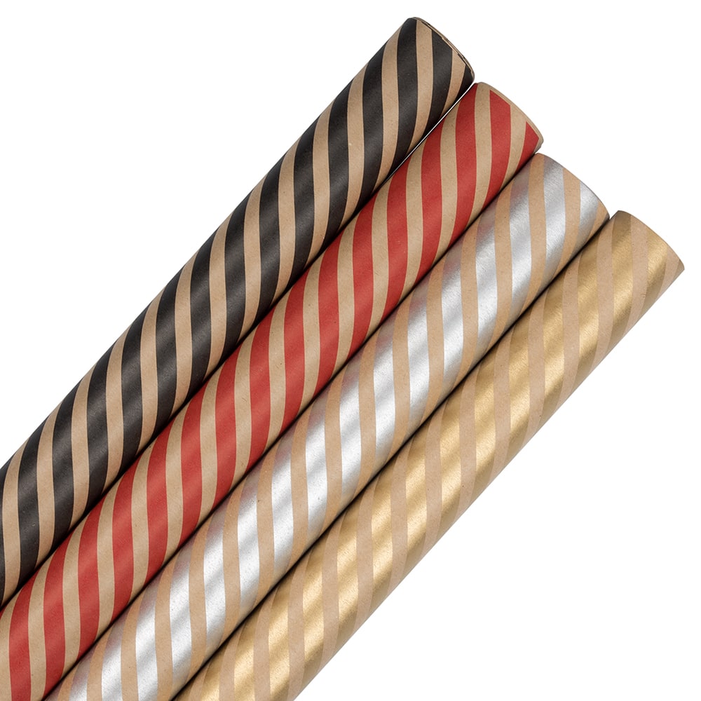 JAM Paper Assorted Kraft Stripe Gift Wrap Set, 4ct.