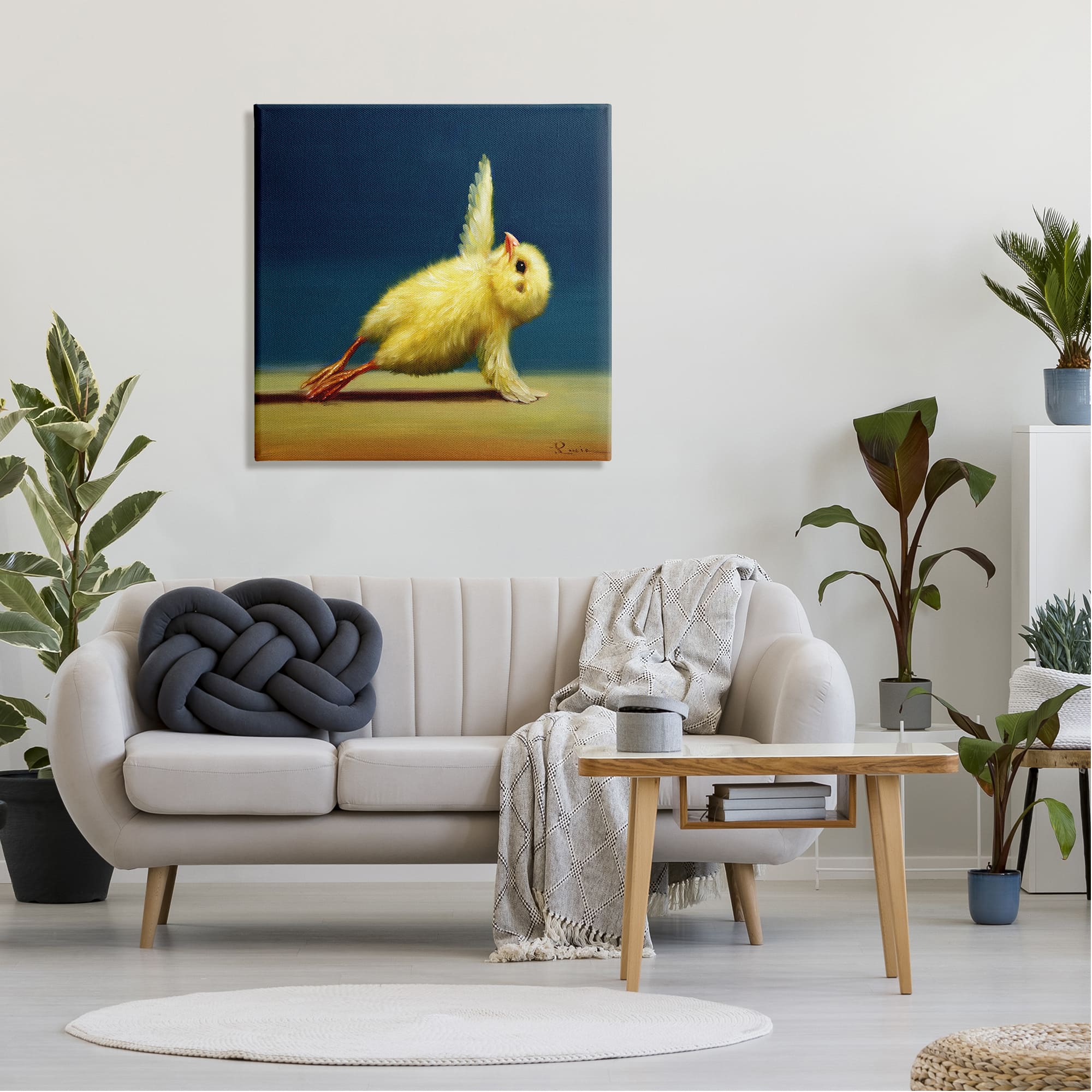Stupell Industries Cute Yellow Chick Stretching Yoga  Canvas Wall Art