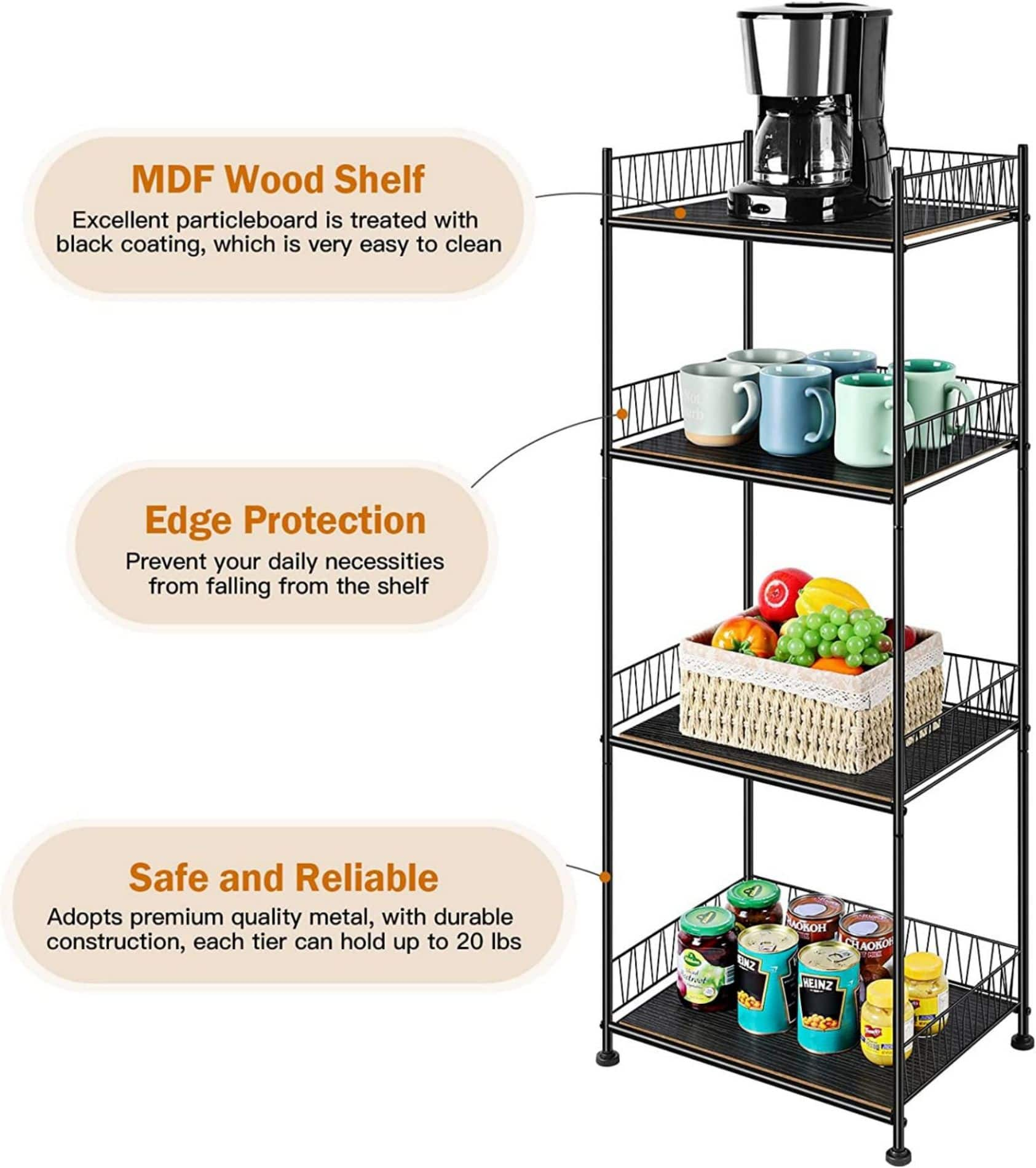 Black 4-Tier Bathroom Storage Rack