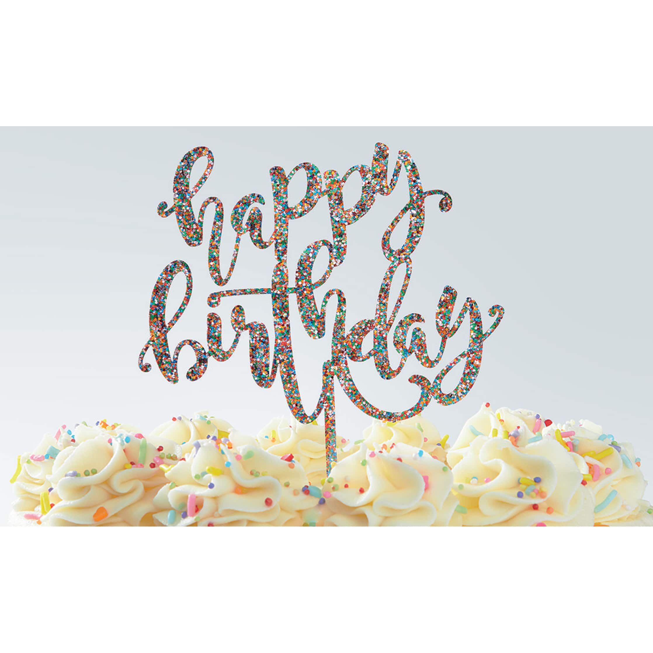 12 Pack: Multicolor Glitter Happy Birthday Cake Topper by Celebrate It&#x2122;