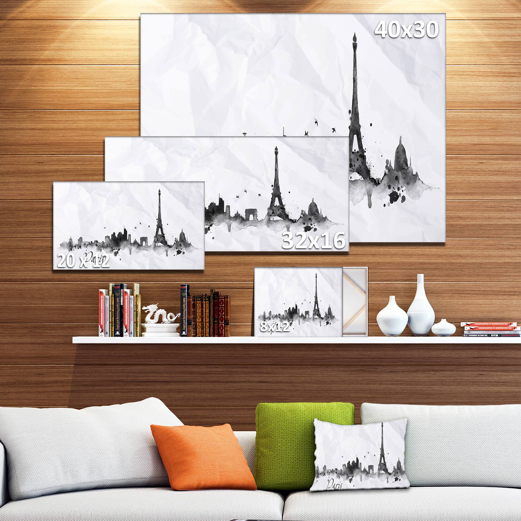 Designart - Paris with Eiffel Silhouette - Cityscape Painting Canvas Print
