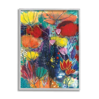 Stupell Industries Abstract Flower Field Orange Blue Yellow in Gray Frame Wall Art | 11" x 14" | Michaels&reg;