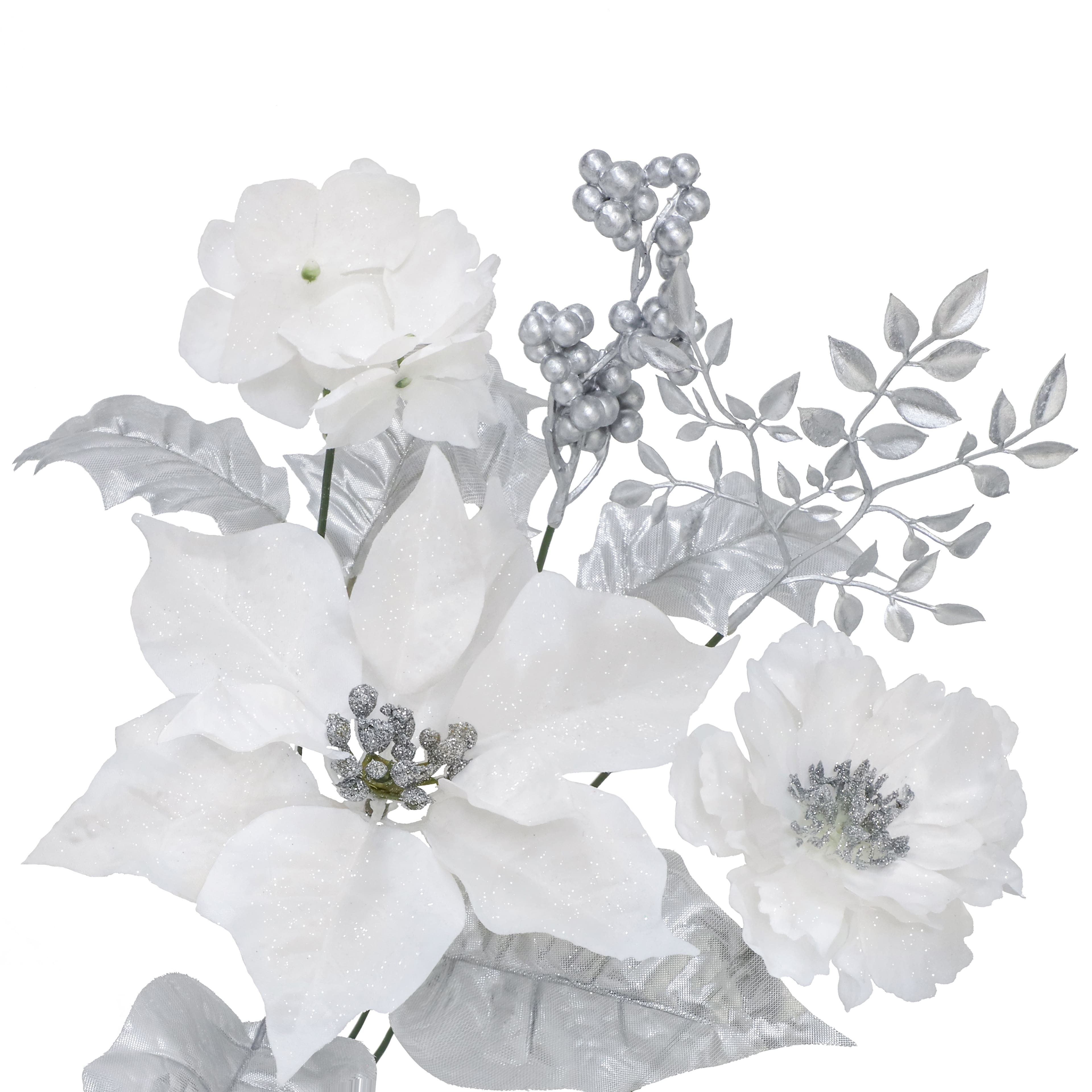 21&#x22; White &#x26; Silver Poinsettia, Peony &#x26; Berry Deluxe Bush by Ashland&#xAE;