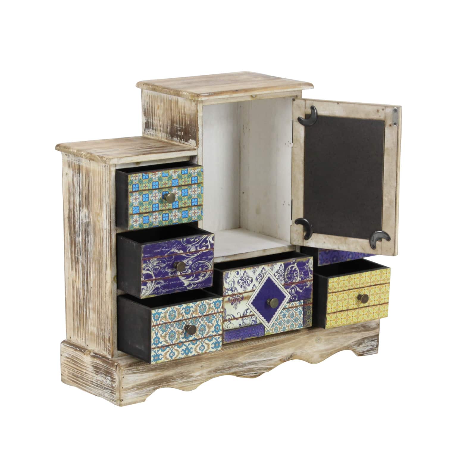 16&#x22; White &#x26; Blue Wood Vintage Jewelry Box