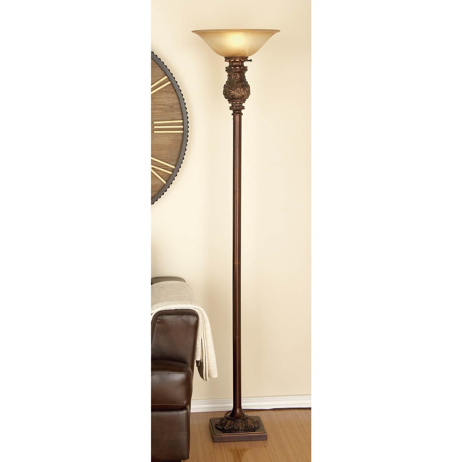 Brown Metal Traditional Floor Lamp, 70&#x22; x 15&#x22; x 15&#x22;