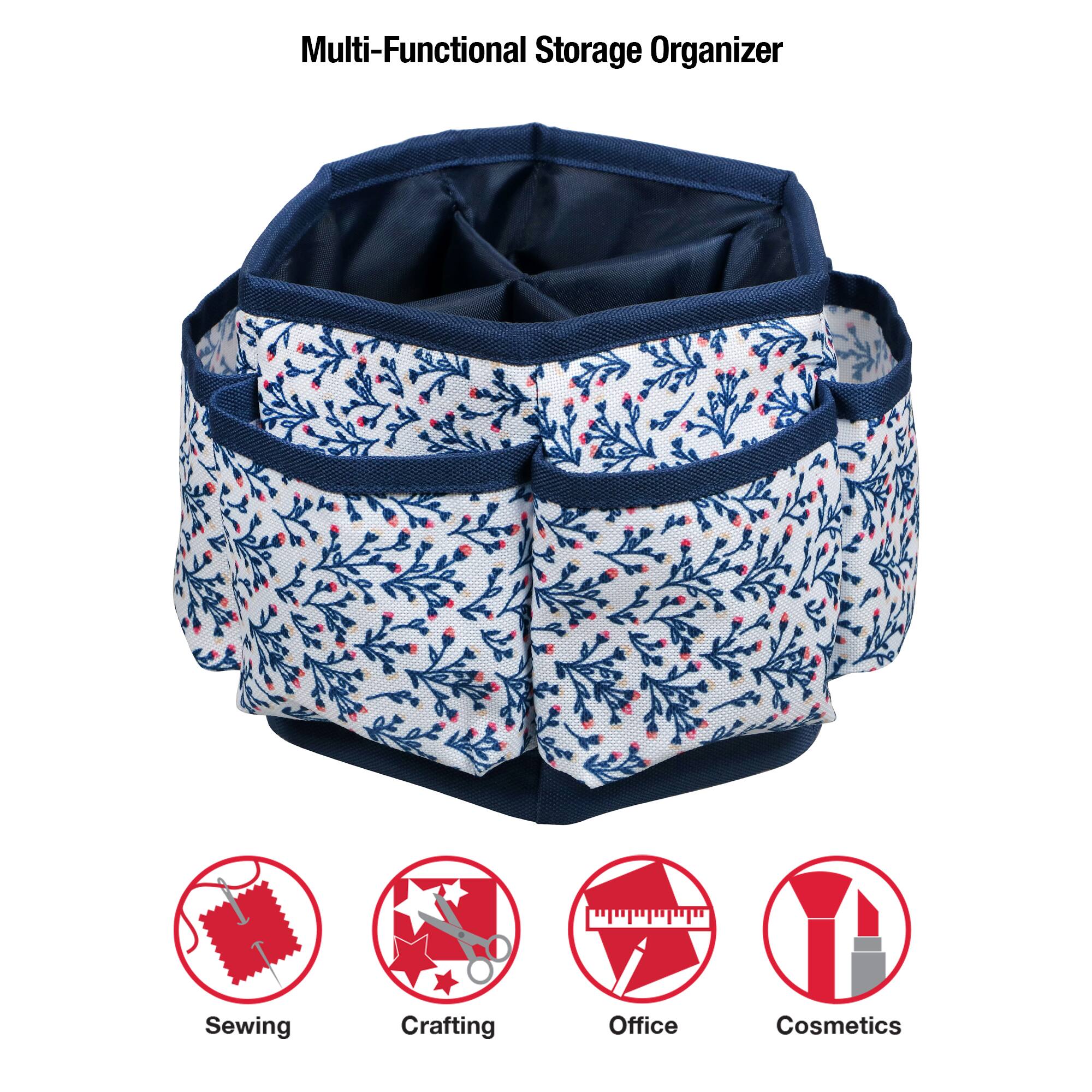 SINGER® Navy Floral Print Sewing Spinning Tabletop Organizer