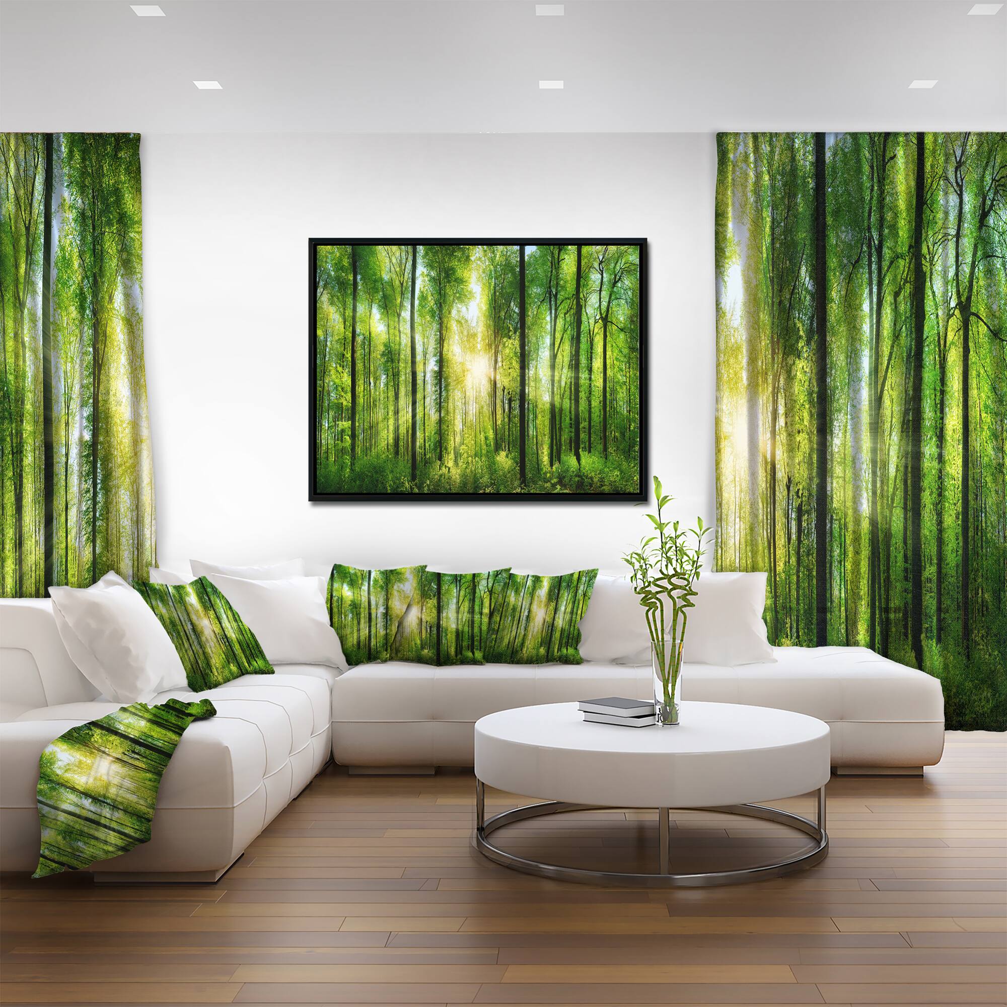 Designart - Forest with Rays of Sun Panorama - Landscape Art Print Framed Canvas