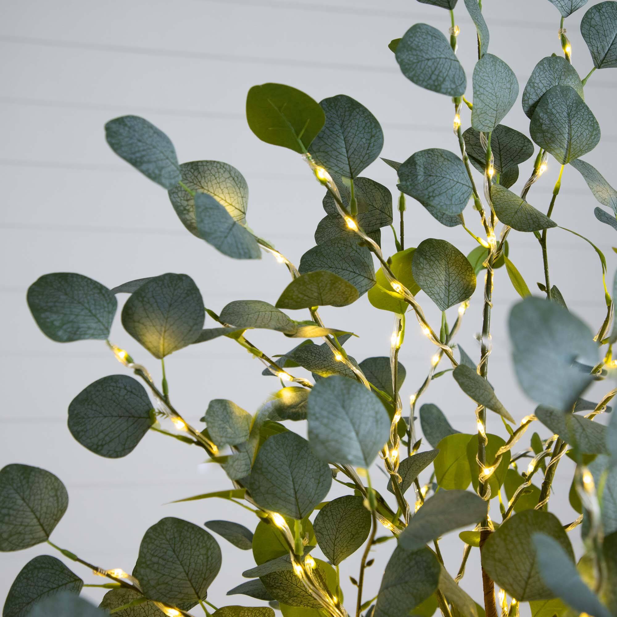 6ft. Pre-Lit Artificial Eucalyptus Tree with Warm White LED Lights