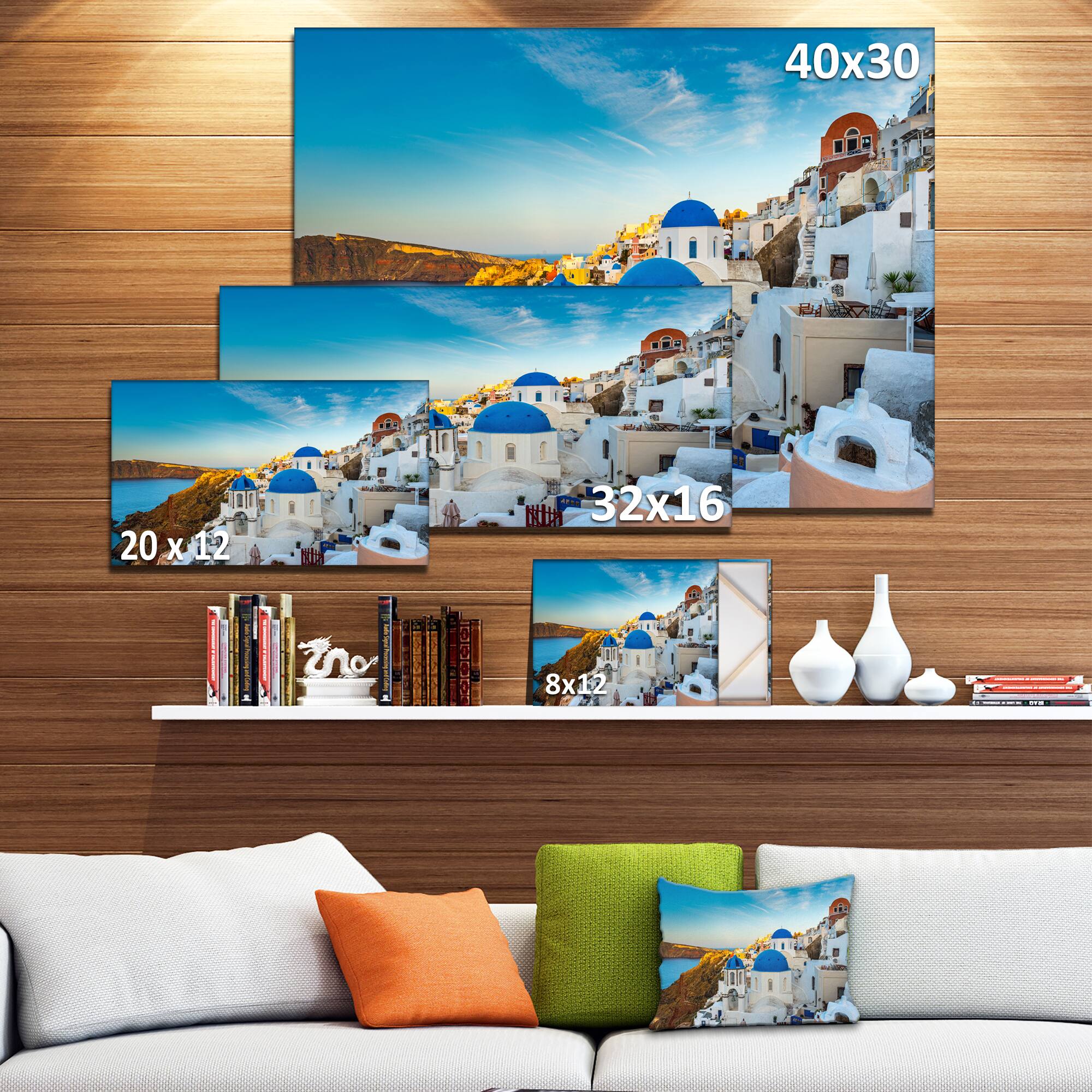 Designart - Beautiful Santorin Houses Greece - Large Cityscape Art Print on Canvas