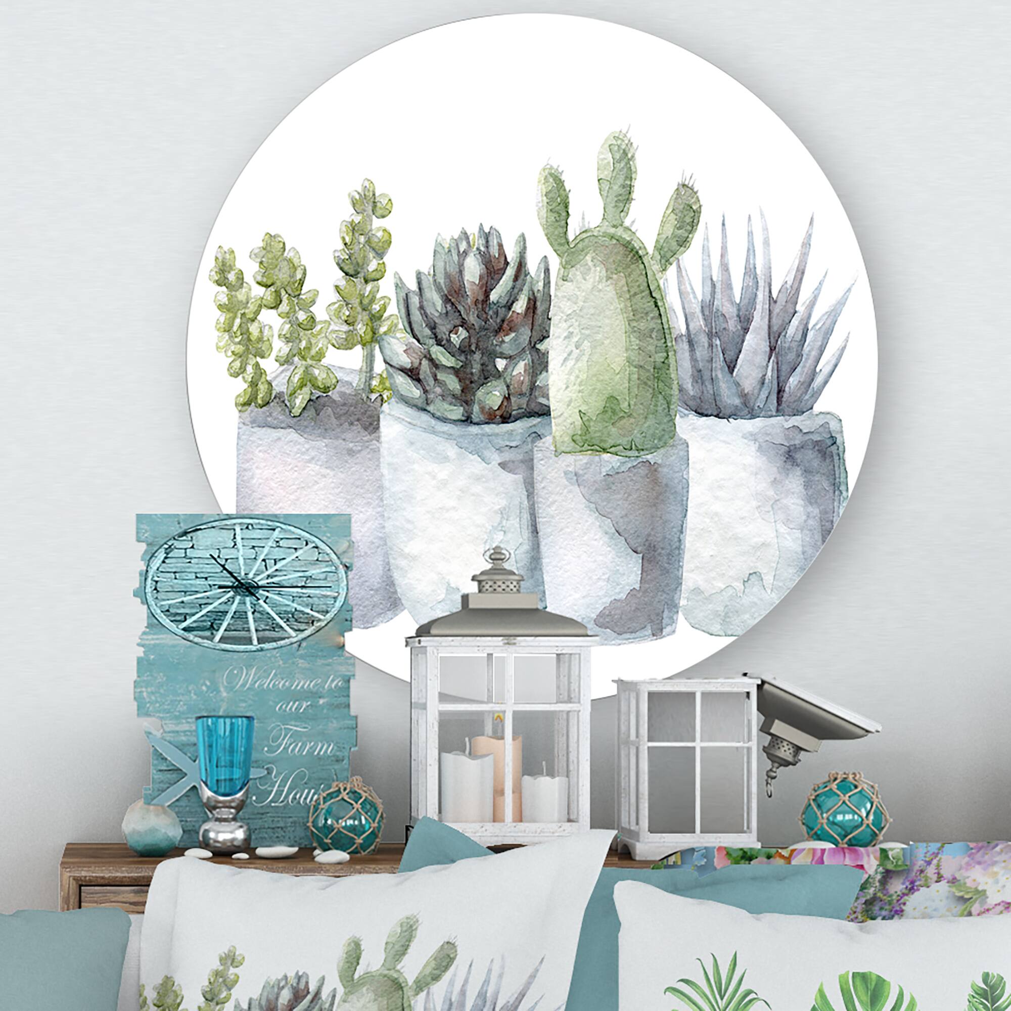 Designart - Cactus and Succulent House Plants I - Farmhouse Metal Circle Wall Art