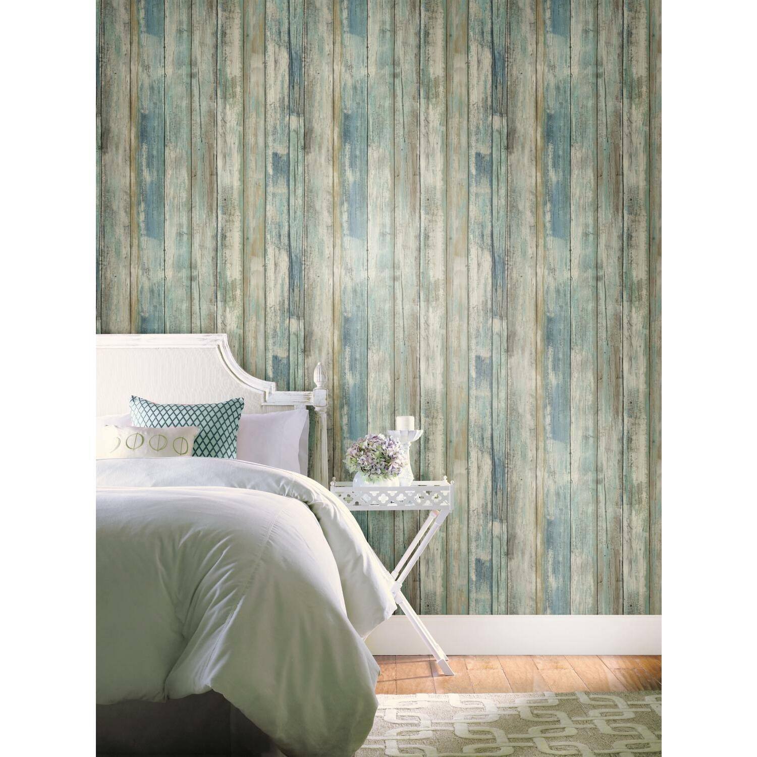 RoomMates Blue Distressed Wood Peel &#x26; Stick Wallpaper