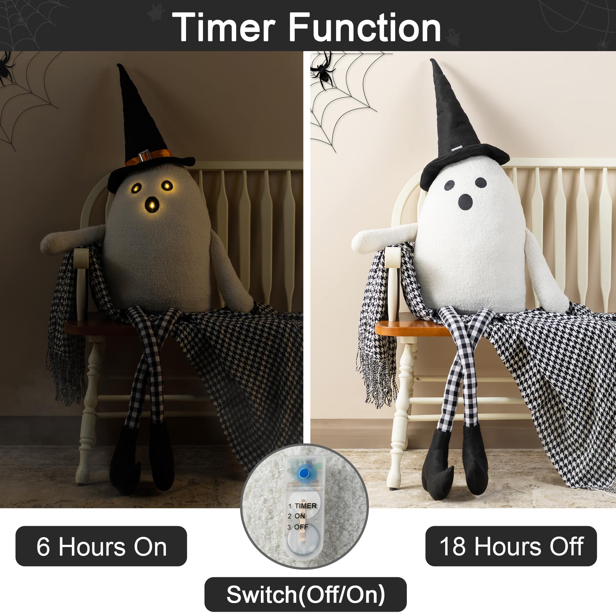 Glitzhome® 65.25"H Lighted Halloween Oversized Fabric Ghost Shelf Sitter