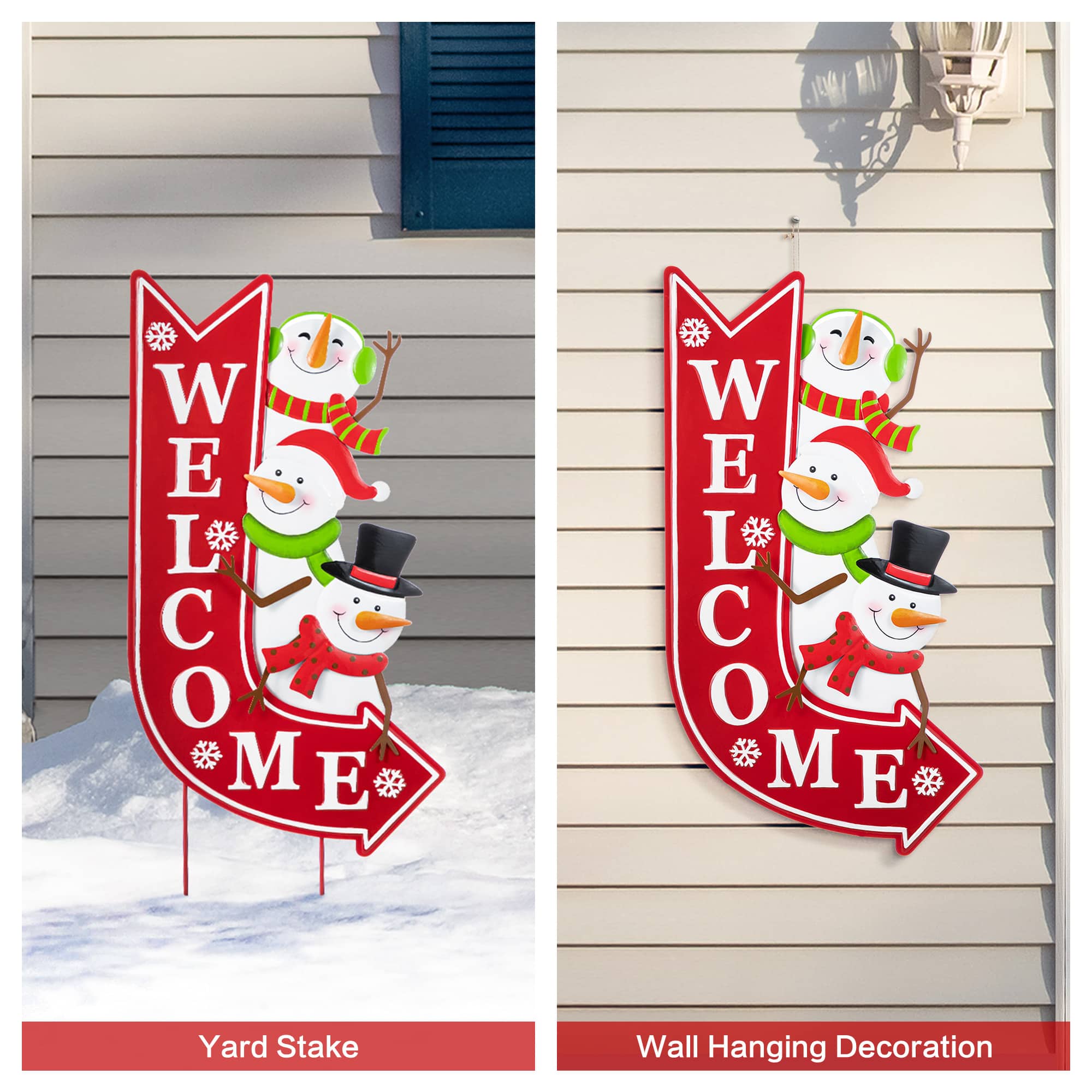 Glitzhome&#xAE; 35.75&#x22; Metal Christmas Snowmen Arrow Welcome Yard Stake