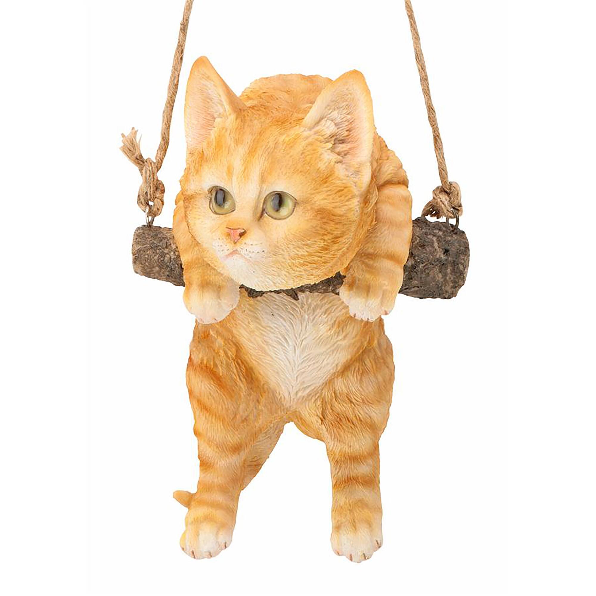 Design Toscano 8" Tabby Kitty on a Perch Hanging Cat Sculpture