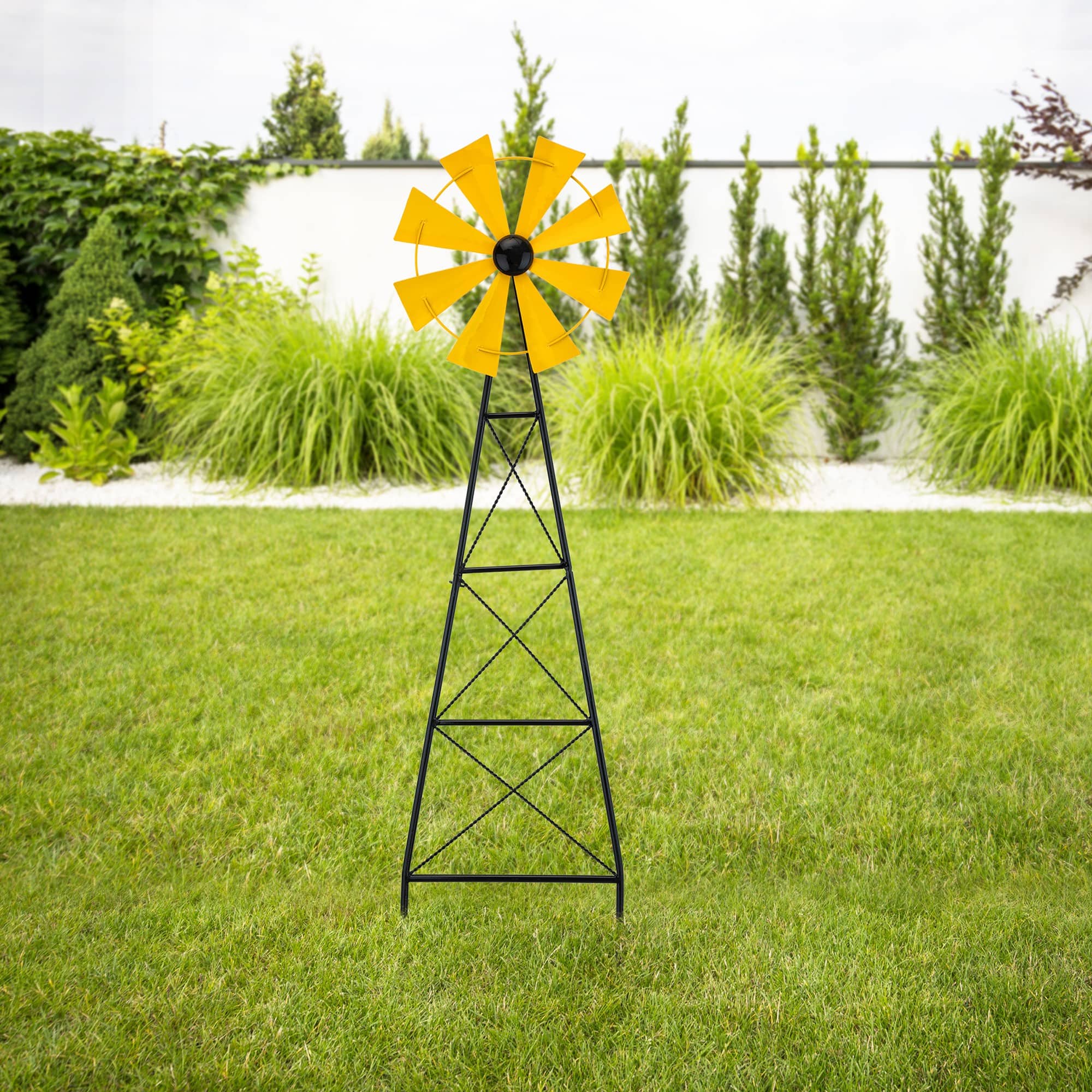 Glitzhome® 3.5ft Yellow Metal Wind Spinner Yard Stake