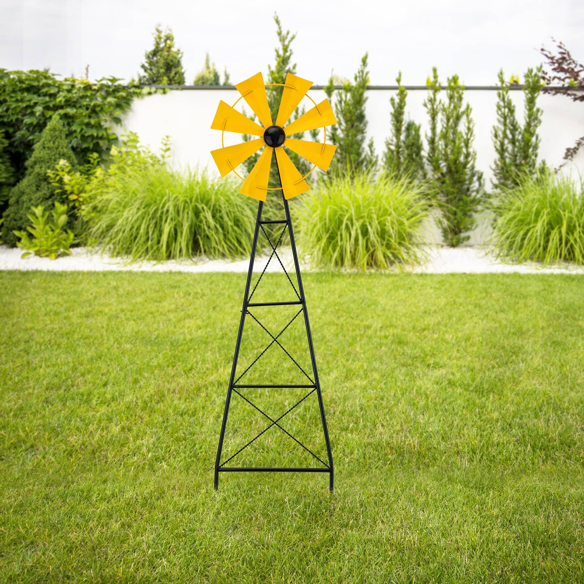 Glitzhome&#xAE; 3.5ft Yellow Metal Wind Spinner Yard Stake