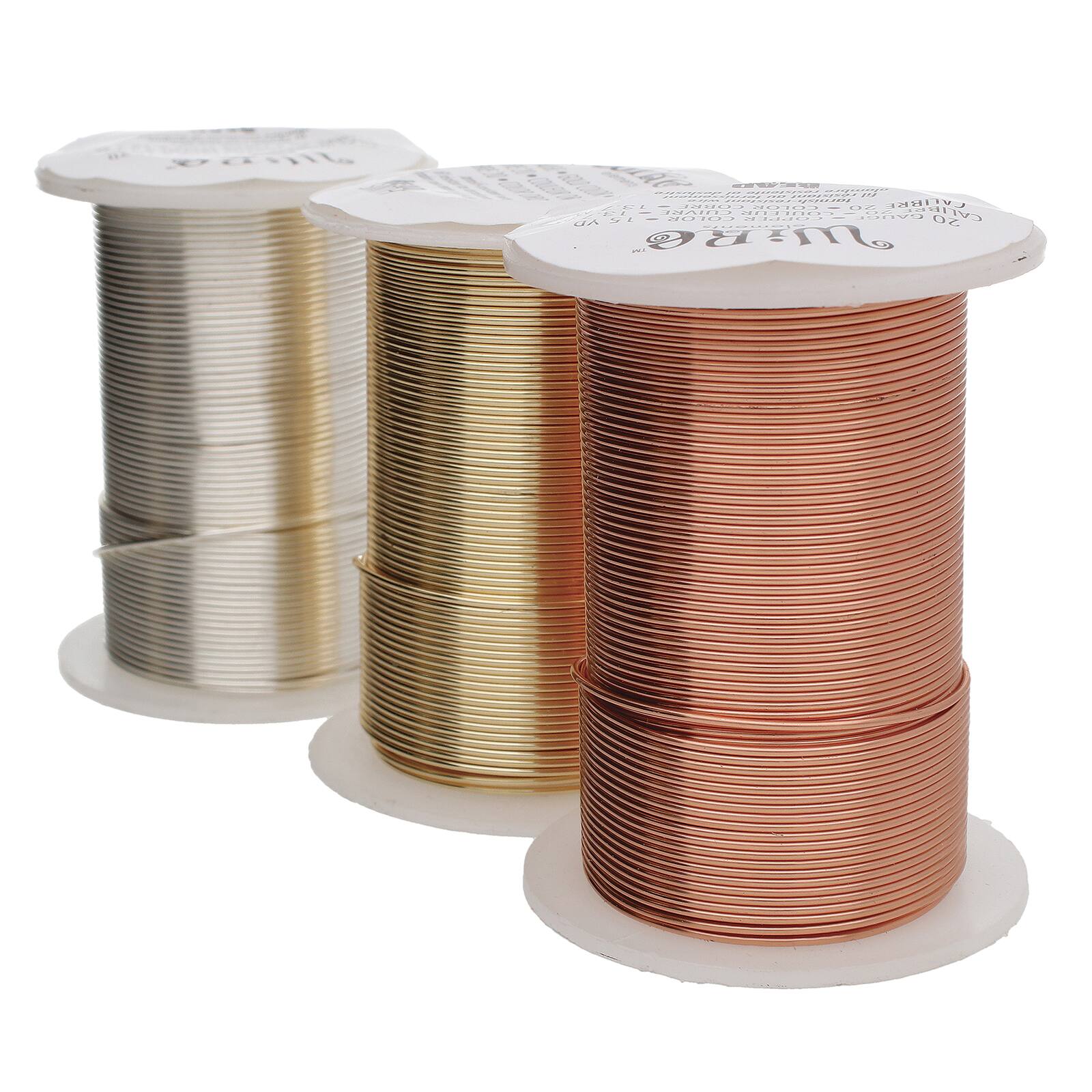 The Beadsmith&#xAE; Wire Elements&#x2122; 24 Gauge Tarnish Resistant Medium Temper Gold, Silver &#x26; Copper Wire, 12ct.