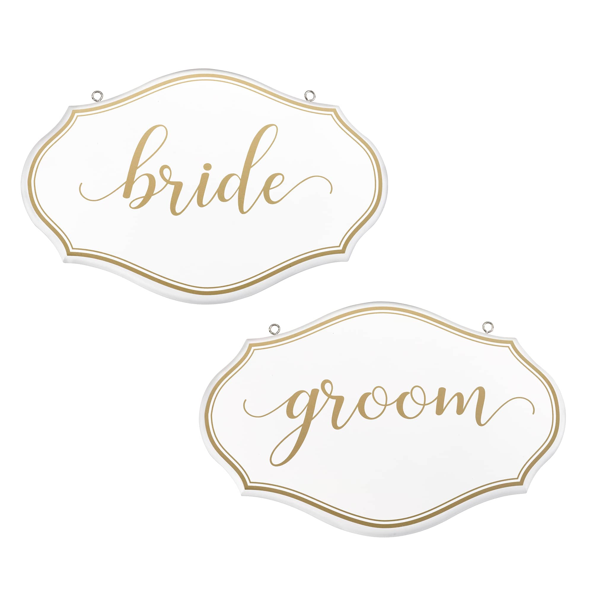 Lillian Rose White & Gold Bride & Groom Chair Signs | Michaels®