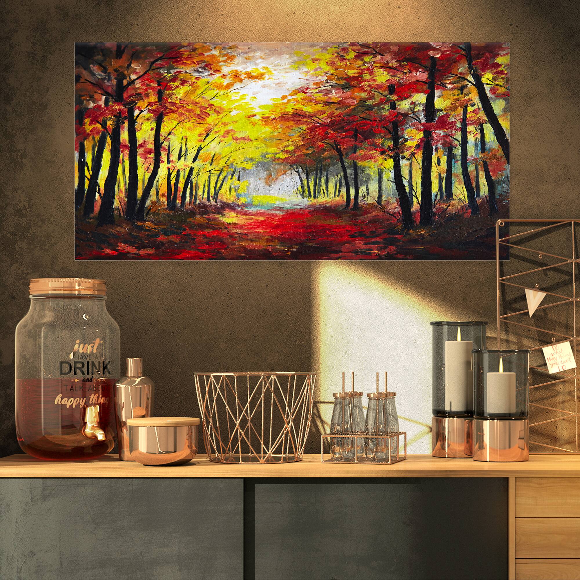 Designart - Walk Through Autumn Forest - Landscape Art Print Canvas