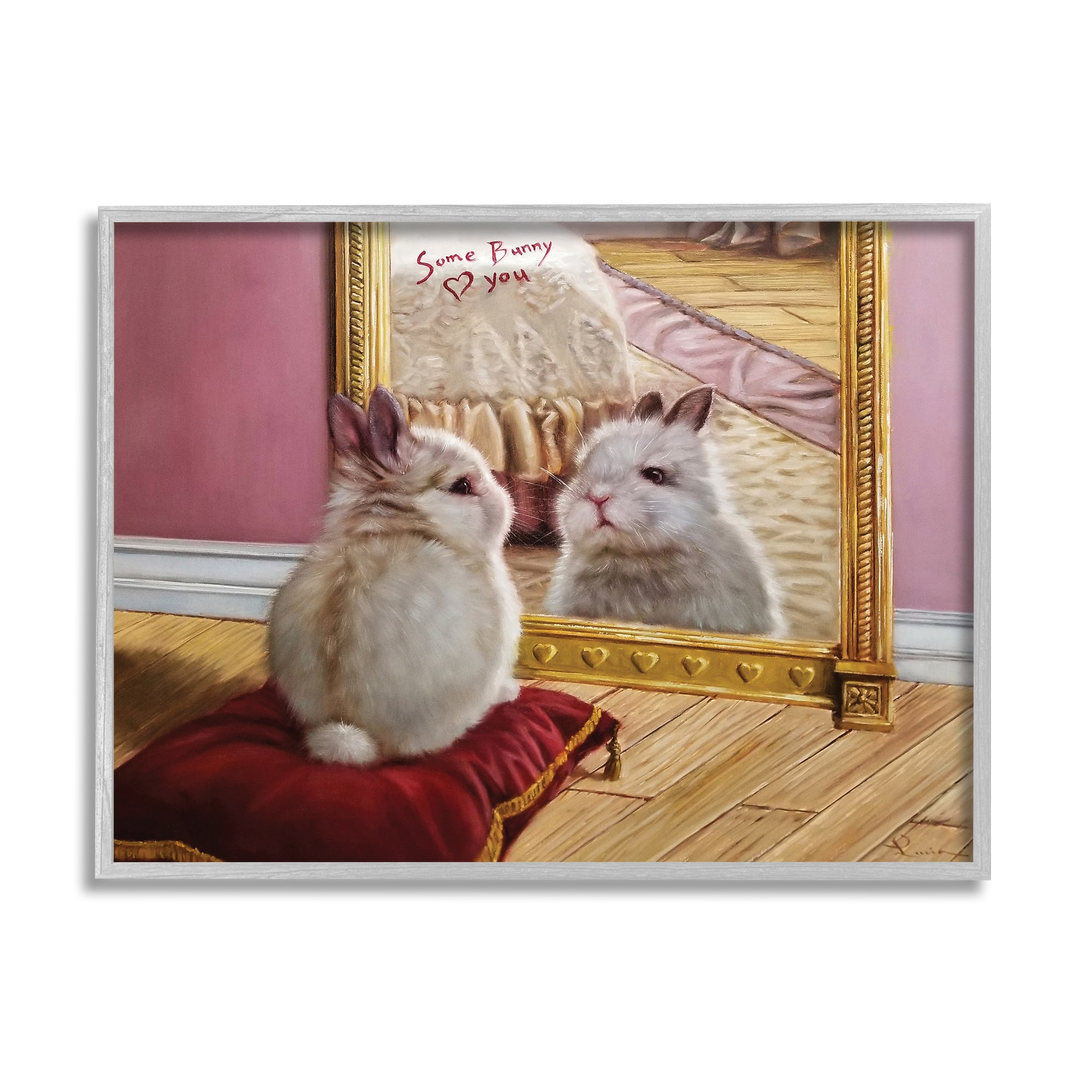 Stupell Industries Some Bunny Loves You Adorable Rabbit in Mirror in Gray Frame Wall Art