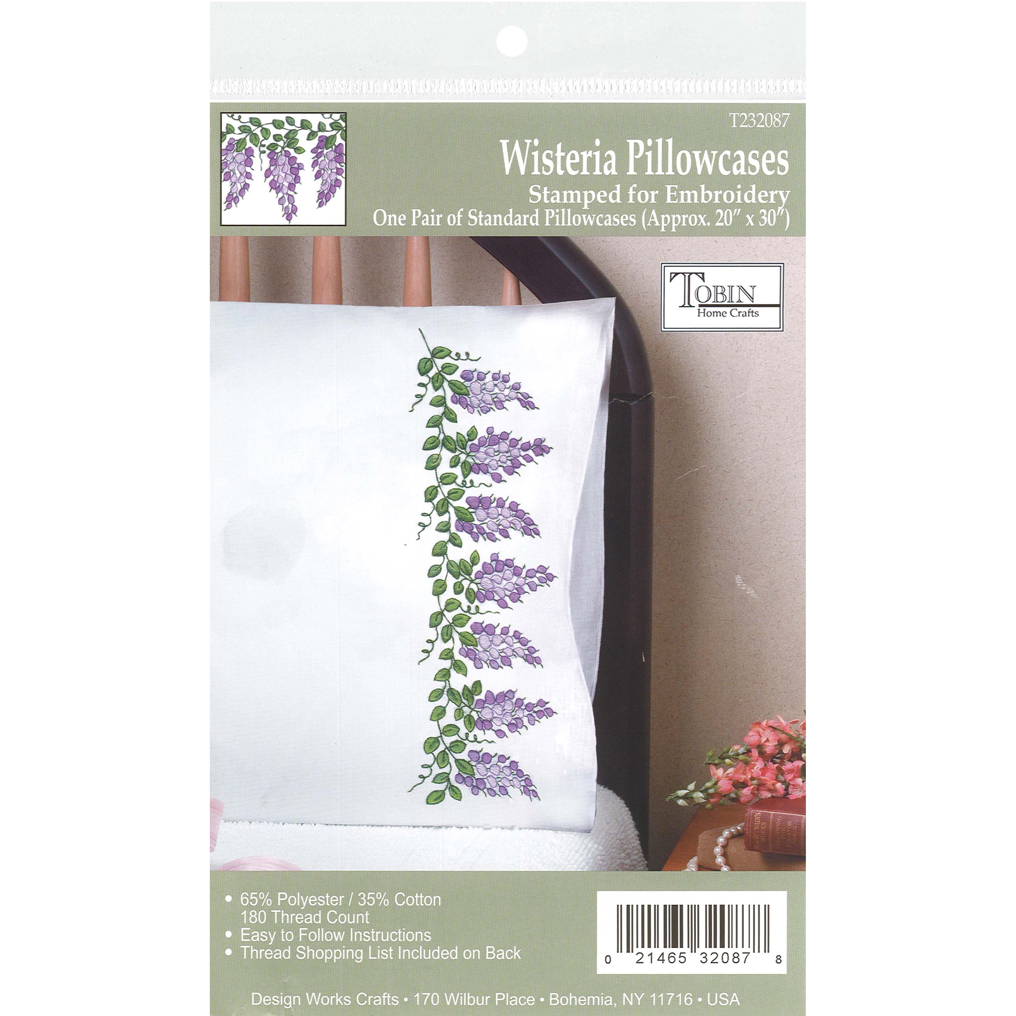 Tobin Wisteria Stamped for Embroidery Pillowcase Pair