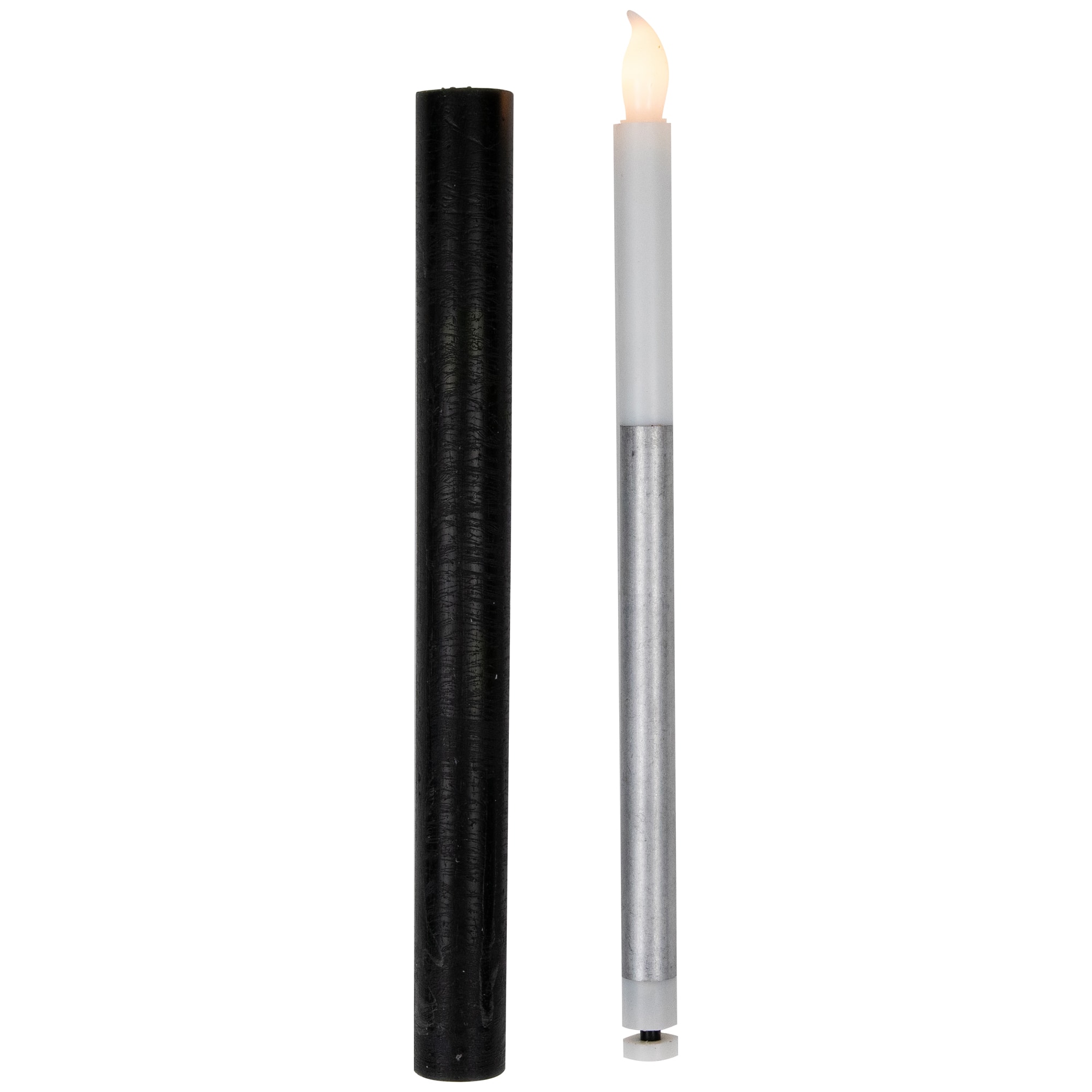 9.5&#x22; Solid Black LED Flickering Flameless Halloween Taper Candles, 4ct.