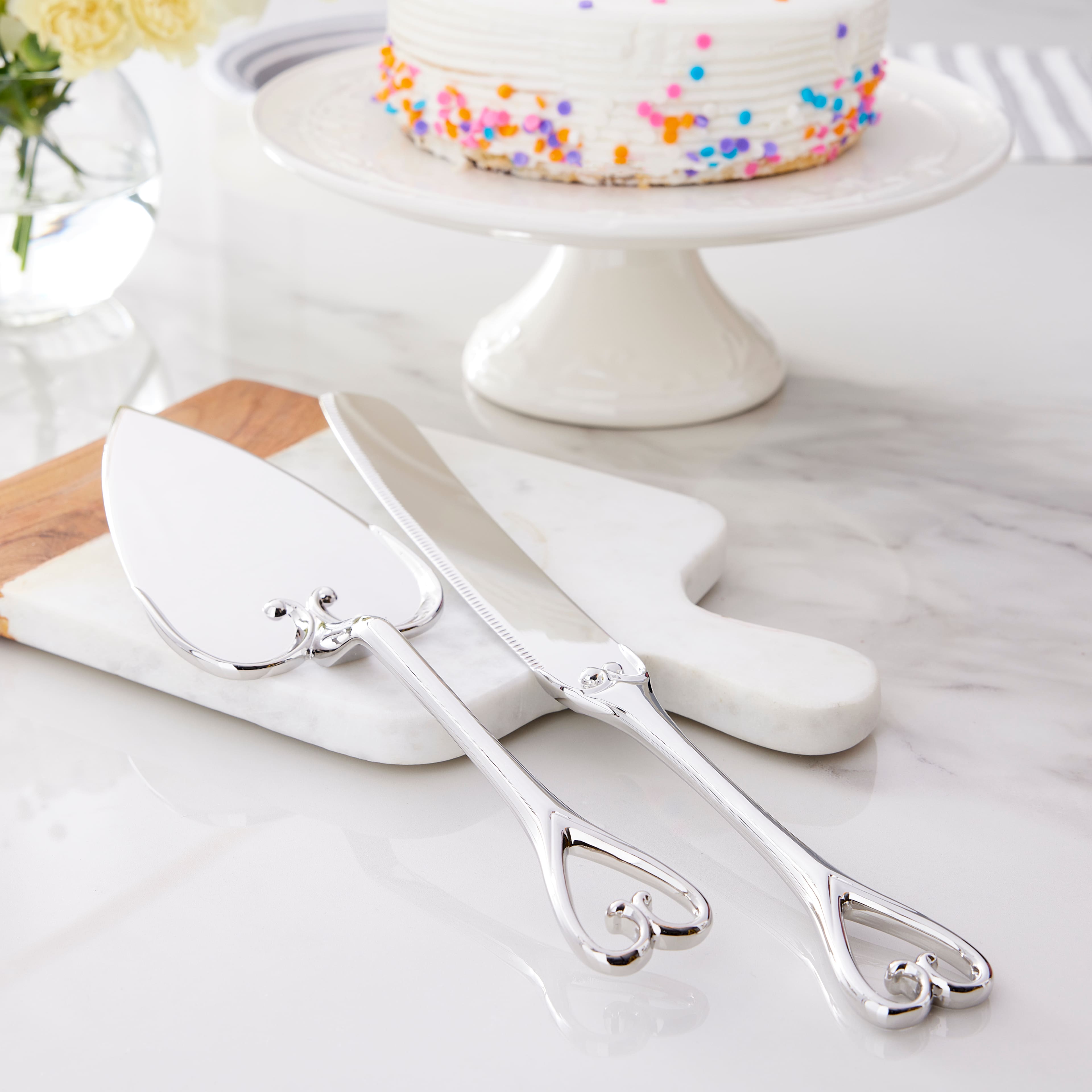 Silver Heart Wedding Cake Knife Set by Celebrate It&#x2122;