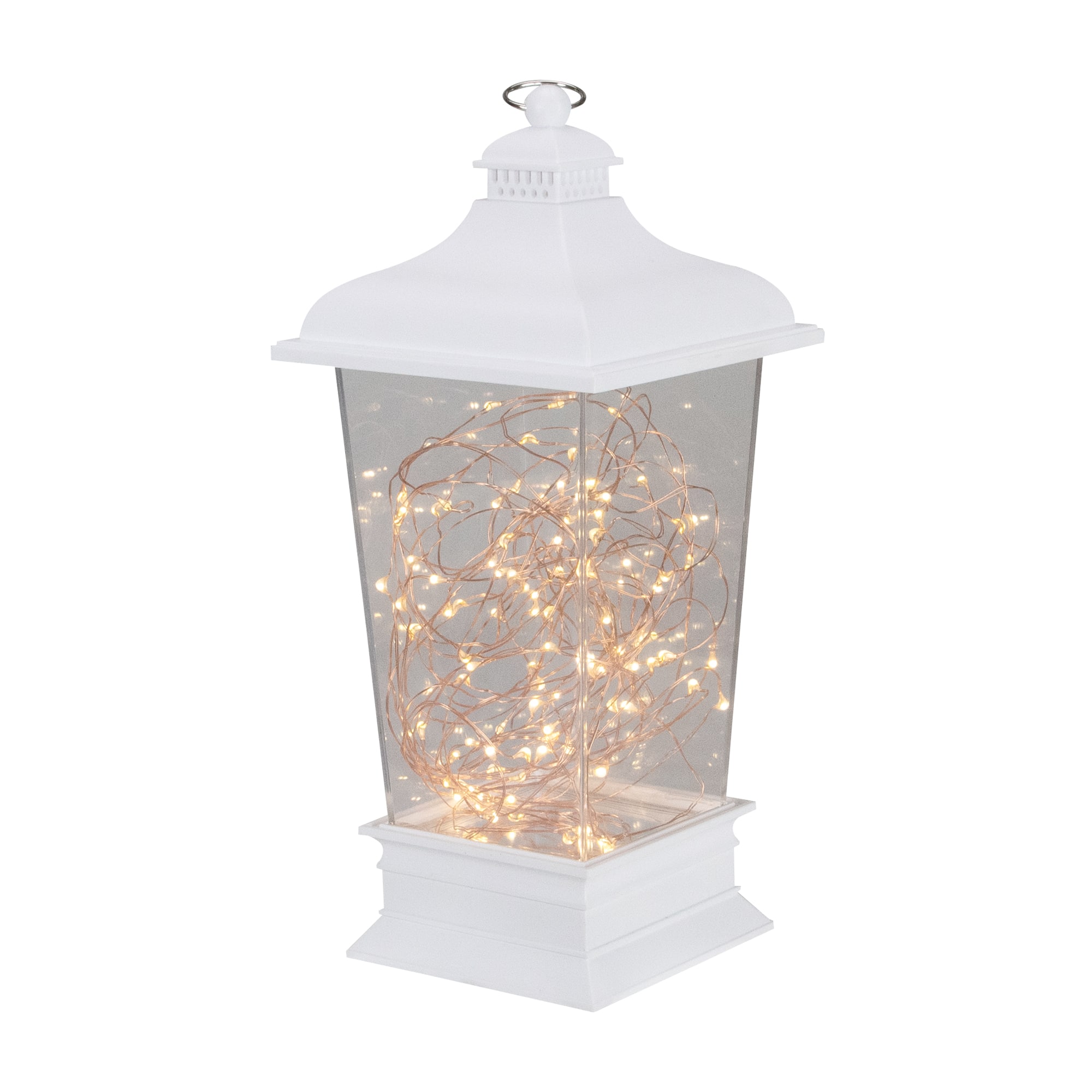 12&#x22; Battery Operated White Tapered Lantern with Rice Lights
