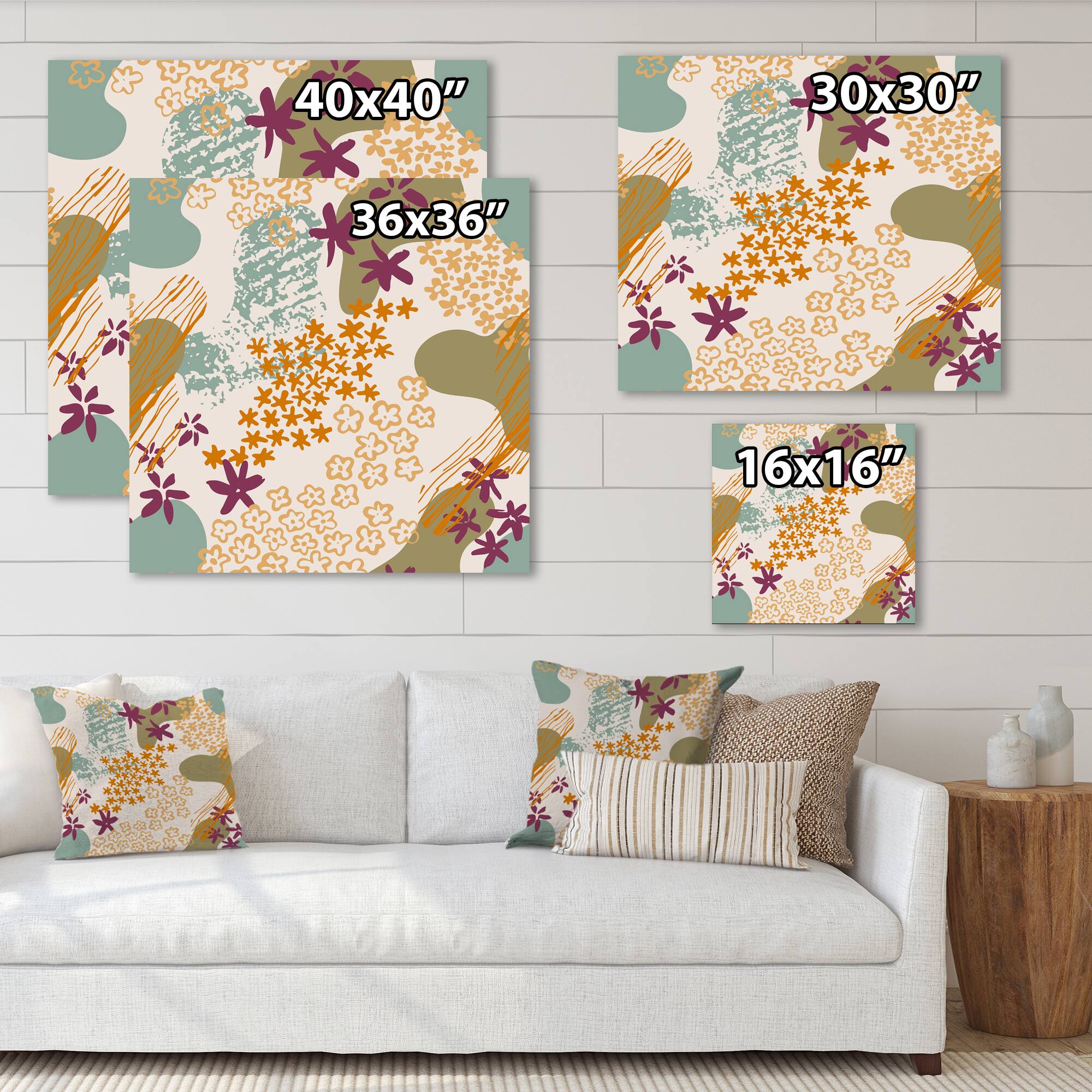 Designart - Flowers Silhouettes and Fluid Shapes - Modern Canvas Wall Art Print