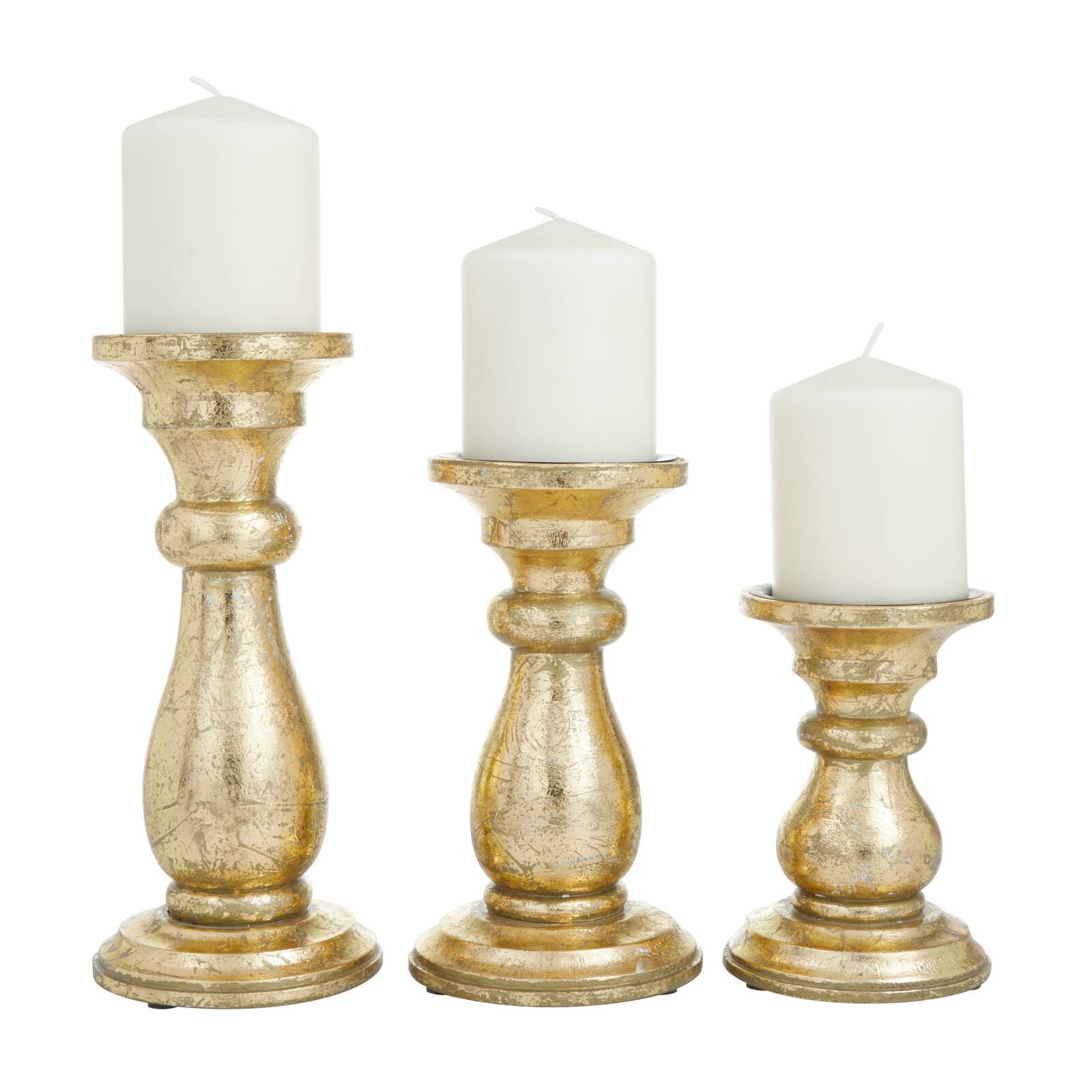 Gold Wood Traditional Candle holder 10&#x22;,8&#x22;,6&#x22;