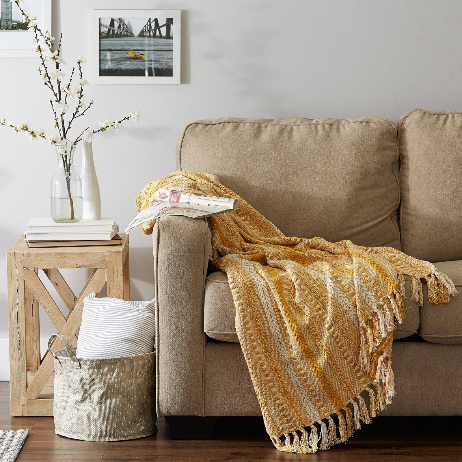 DII&#xAE; Honey Gold Braided Stripe Throw