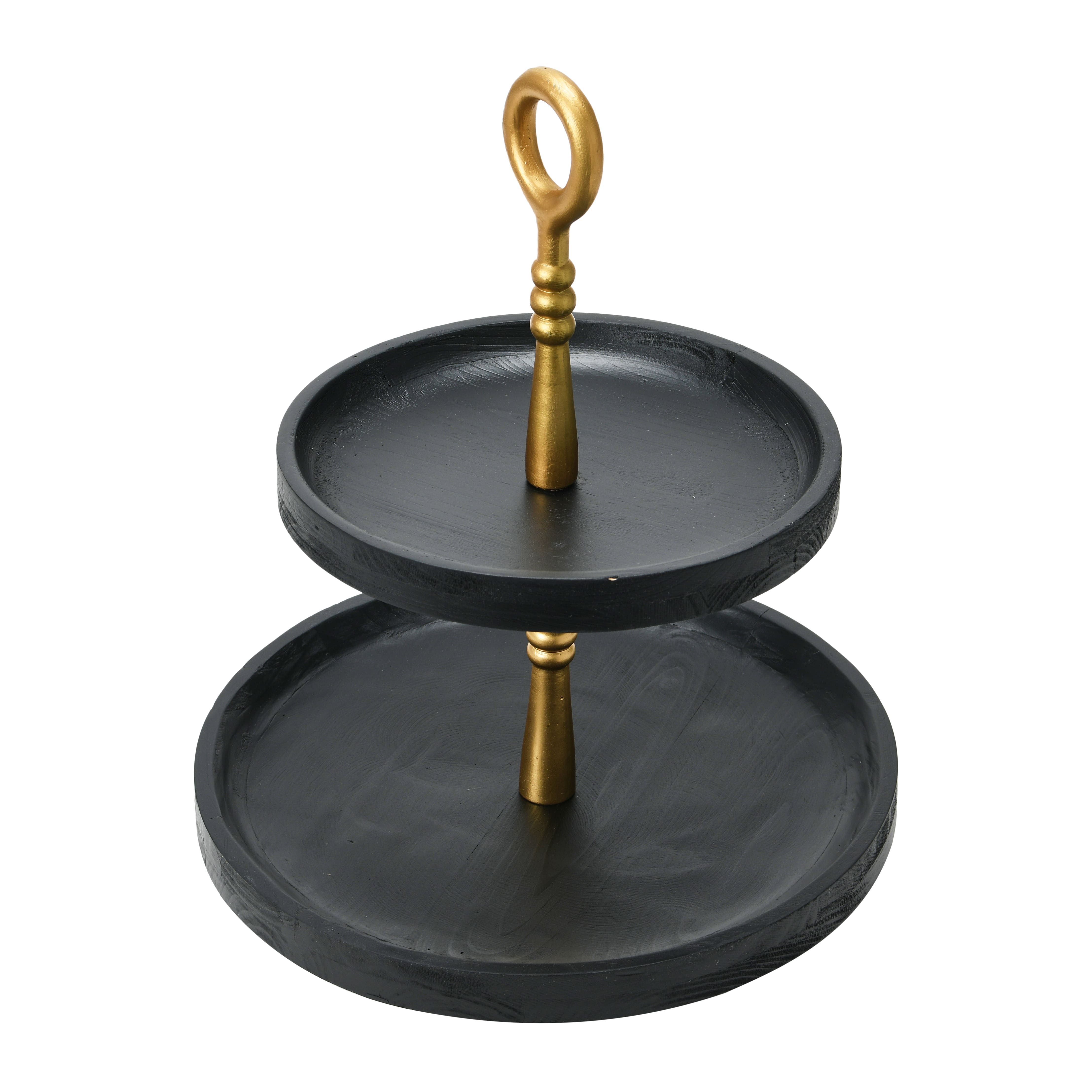 Hello Honey&#xAE; 18&#x22; Black and Gold Wood 2-Tier Decorative Tray