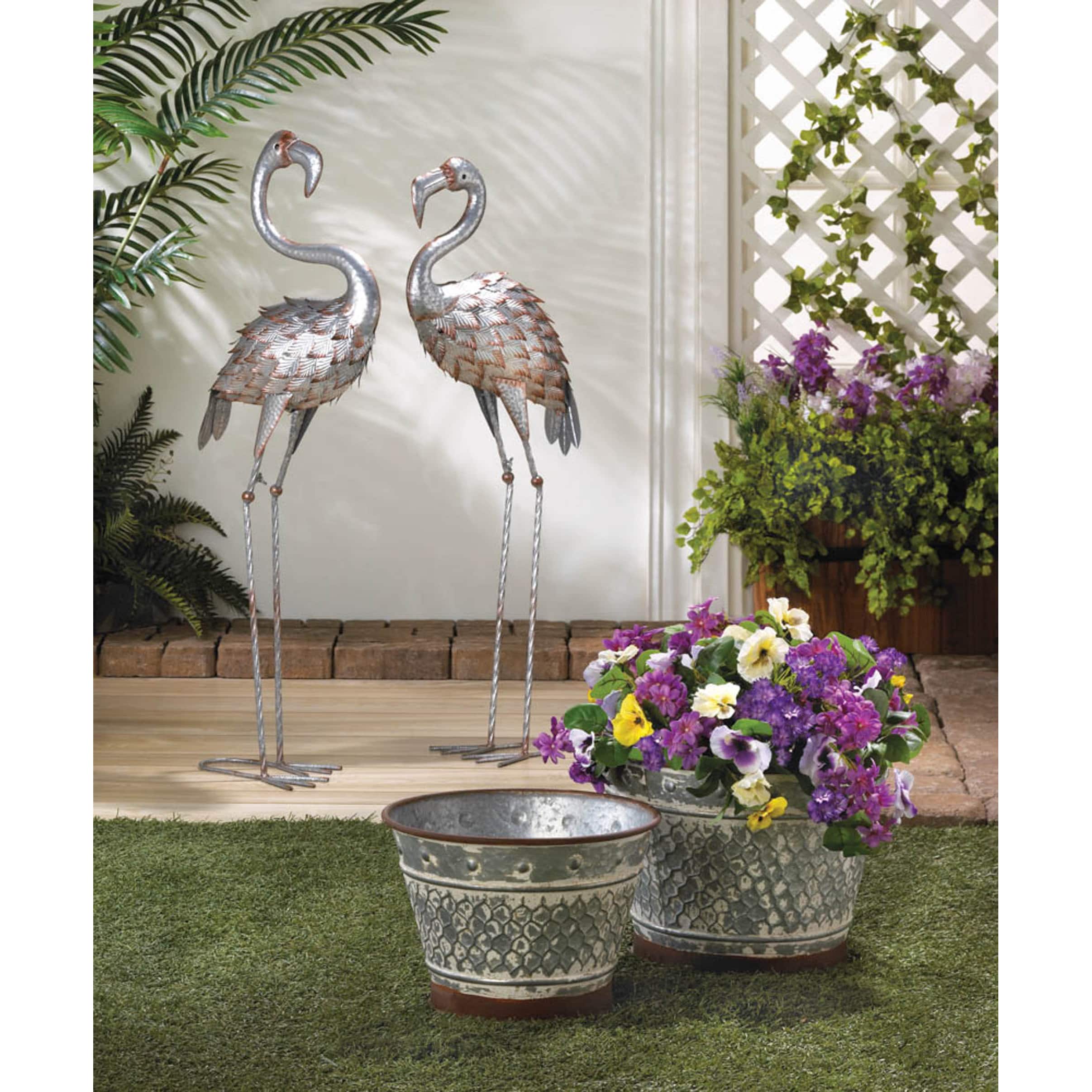3ft. Standing Tall Galvanized Flamingo Statue