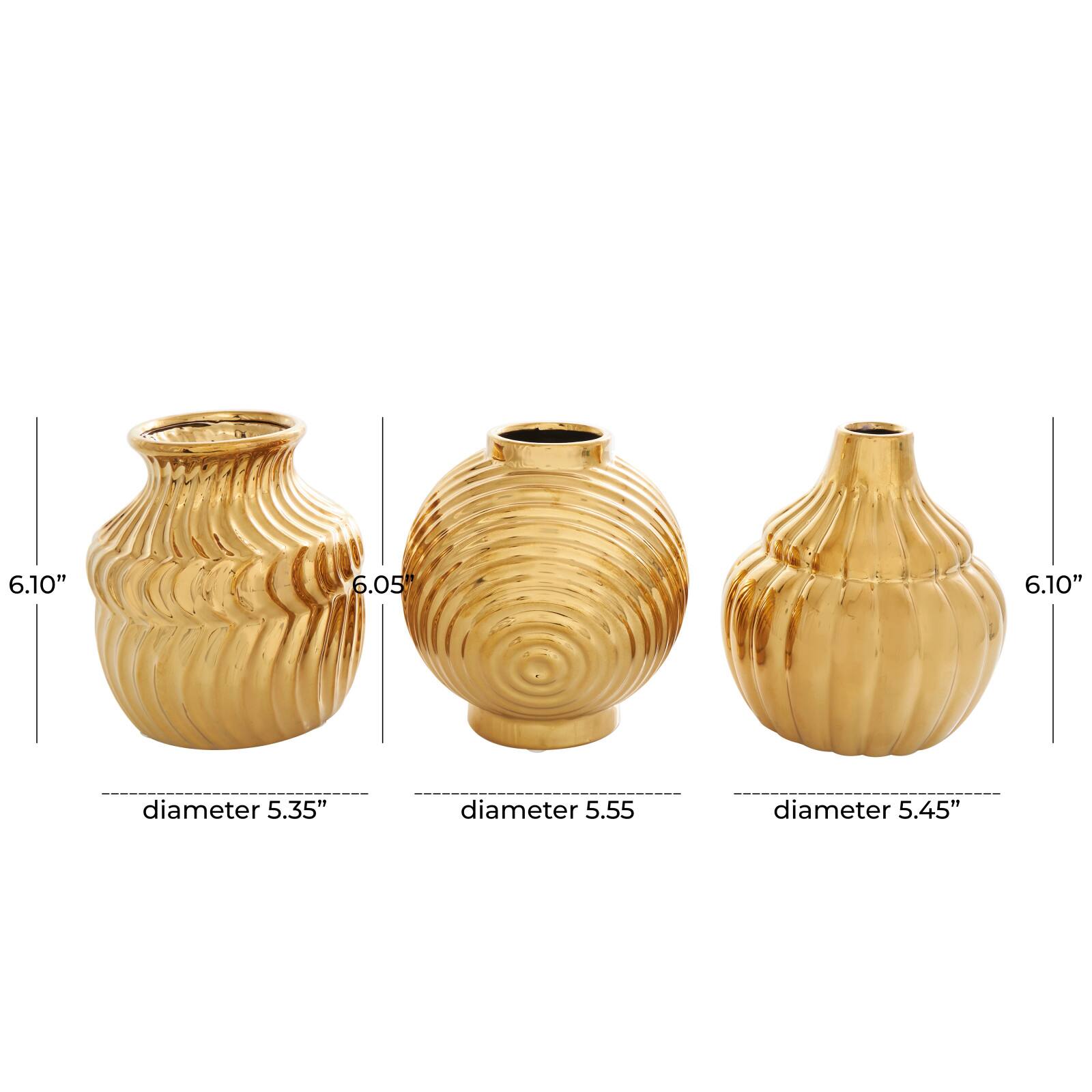 Gold Ceramic Abstract Small Textured Vase Set