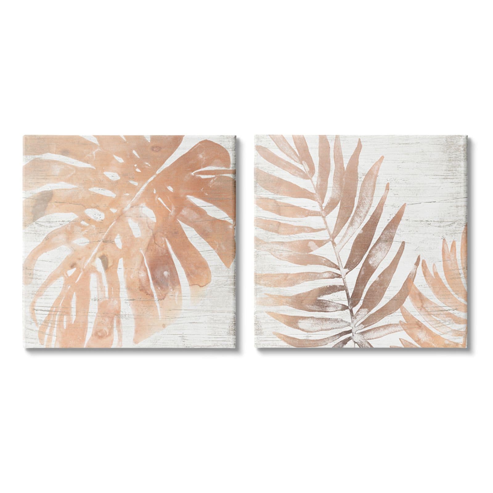 Stupell Industries Orange Palm Leaves over Rustic Distressed Pattern Canvas Wall Art Set