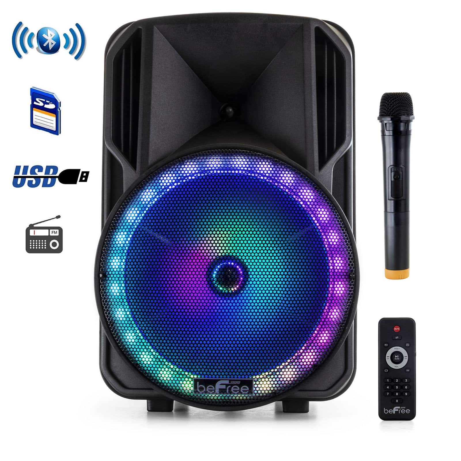 beFree Sound 12" Bluetooth Rechargeable Portable PA Party Speaker With Reactive LED Lights