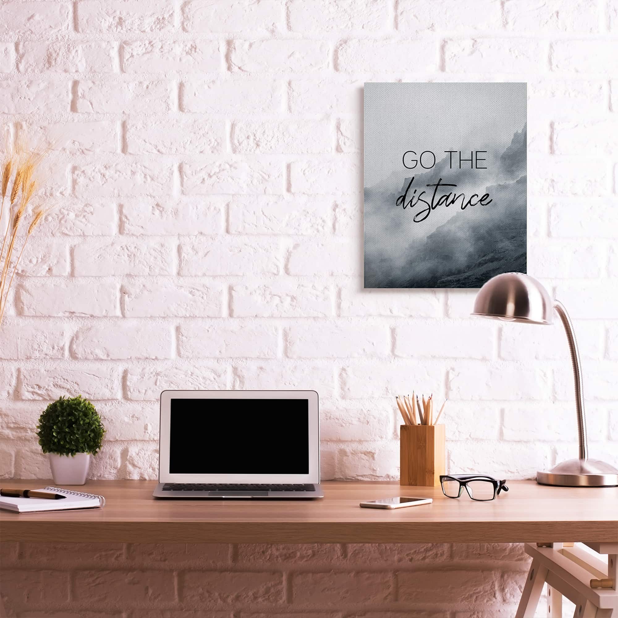 Stupell Industries Go The Distance Phrase Foggy Cliffside Mountain Canvas Wall Art