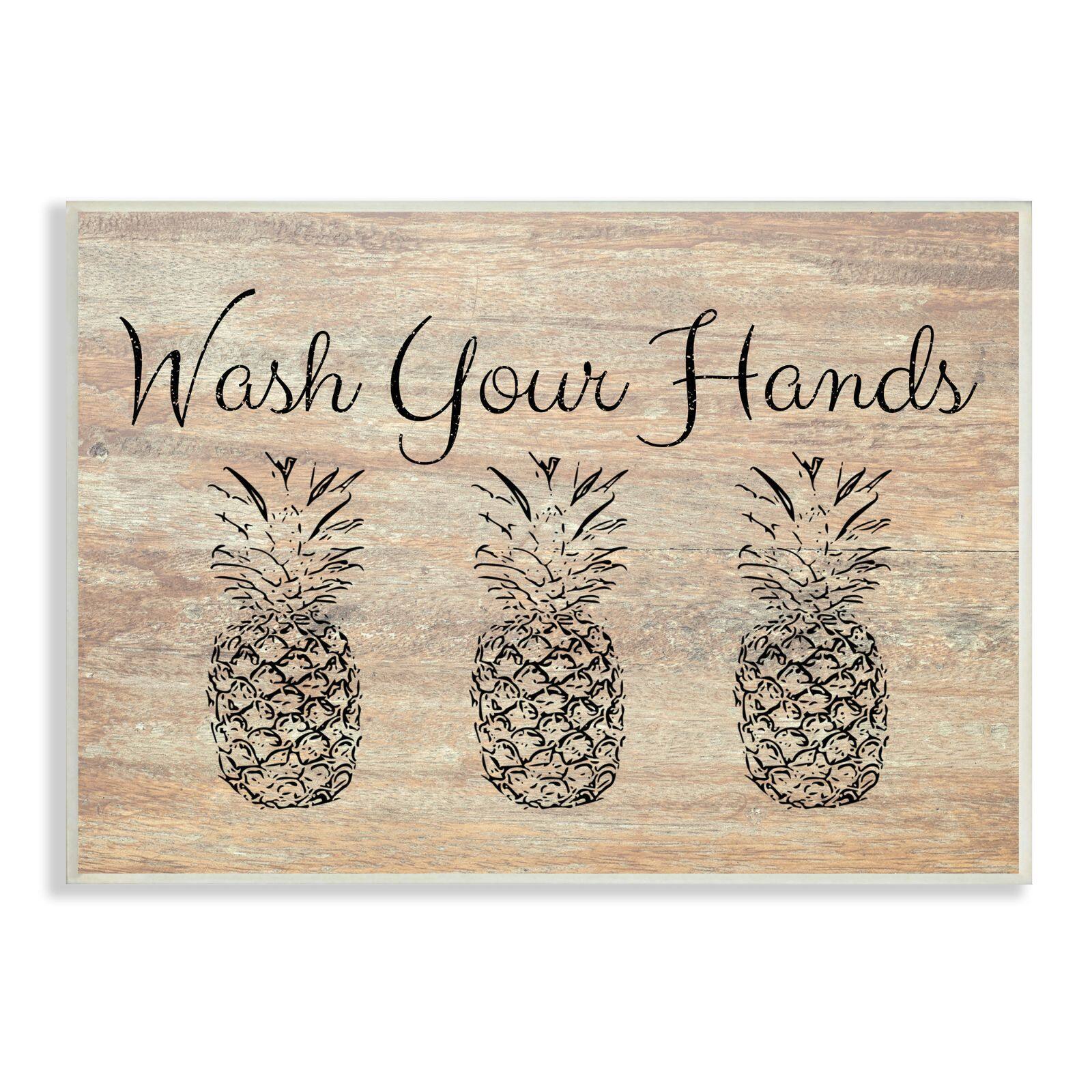 Stupell Industries Wash Your Hands Pineapple Wood Wall Plaque